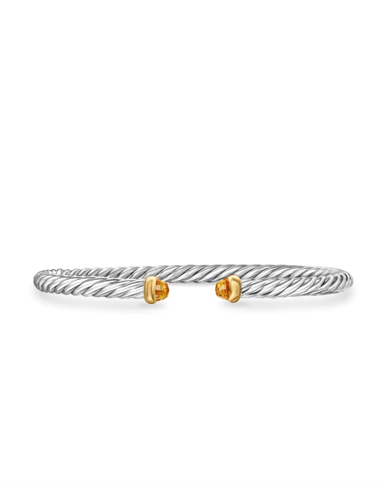 Cable Flex Bracelet in Sterling Silver with 14K Yellow Gold and Citrine, 4mm - Image 2