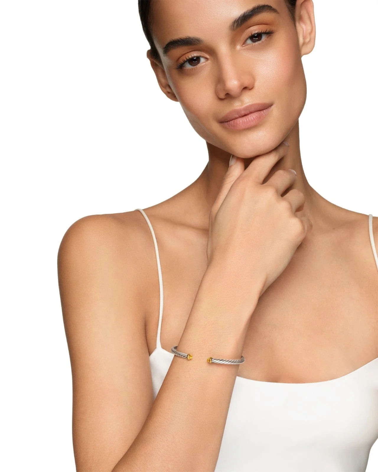 Cable Flex Bracelet in Sterling Silver with 14K Yellow Gold and Citrine, 4mm - Image 4