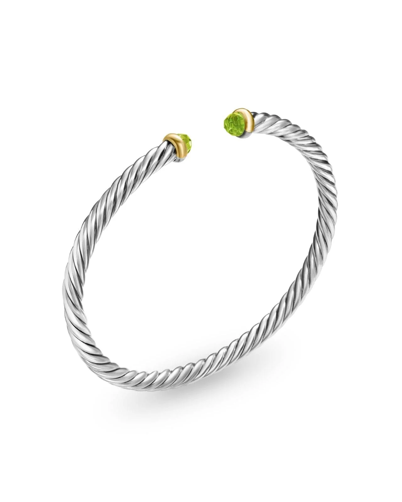 Cable Flex Bracelet in Sterling Silver with 14K Yellow Gold and Peridot, 4mm - Image 3