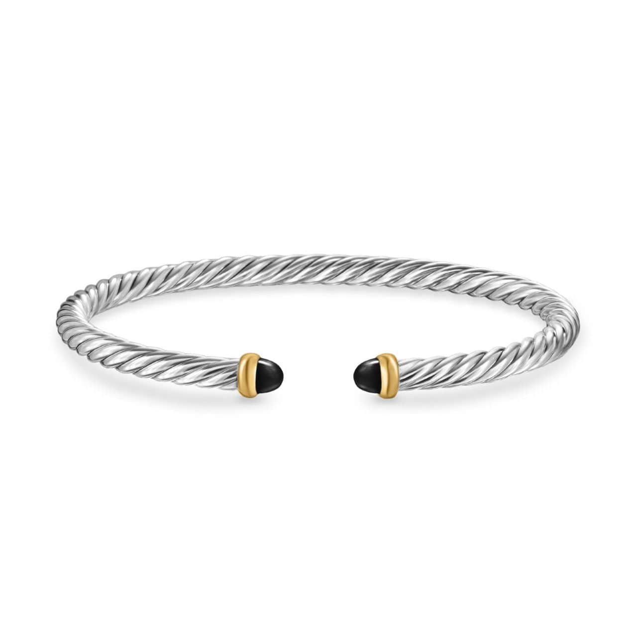 Cable Flex Bracelet in Sterling Silver with 14K Yellow Gold and Black Onyx, 4mm