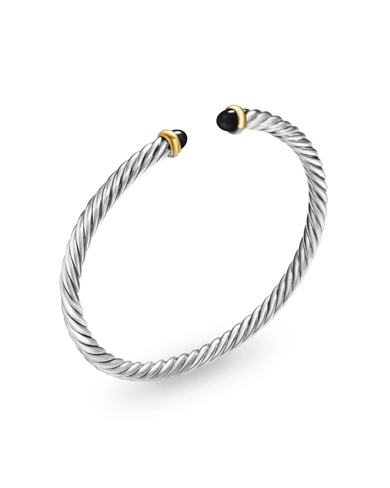 Cable Flex Bracelet in Sterling Silver with 14K Yellow Gold and Black Onyx, 4mm - Image 3