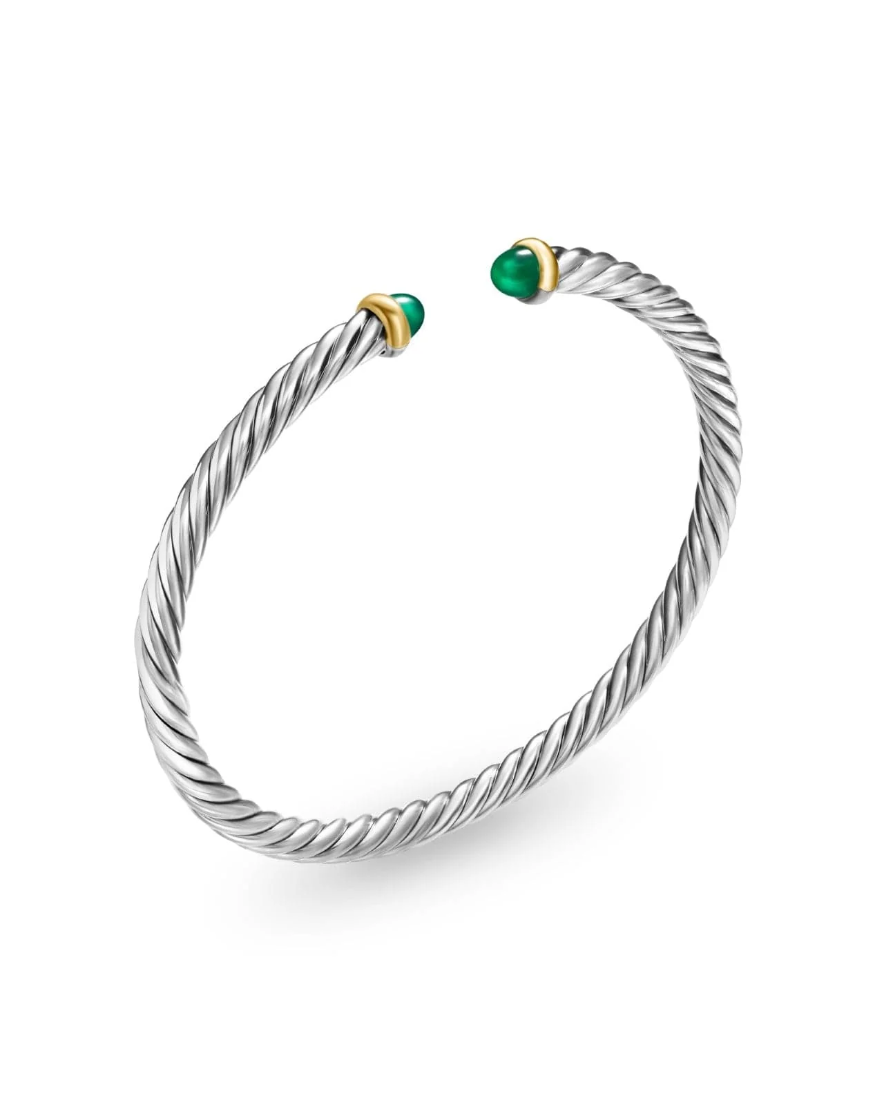 Cable Flex Bracelet in Sterling Silver with 14K Yellow Gold and Green Onyx, 4mm - Image 3