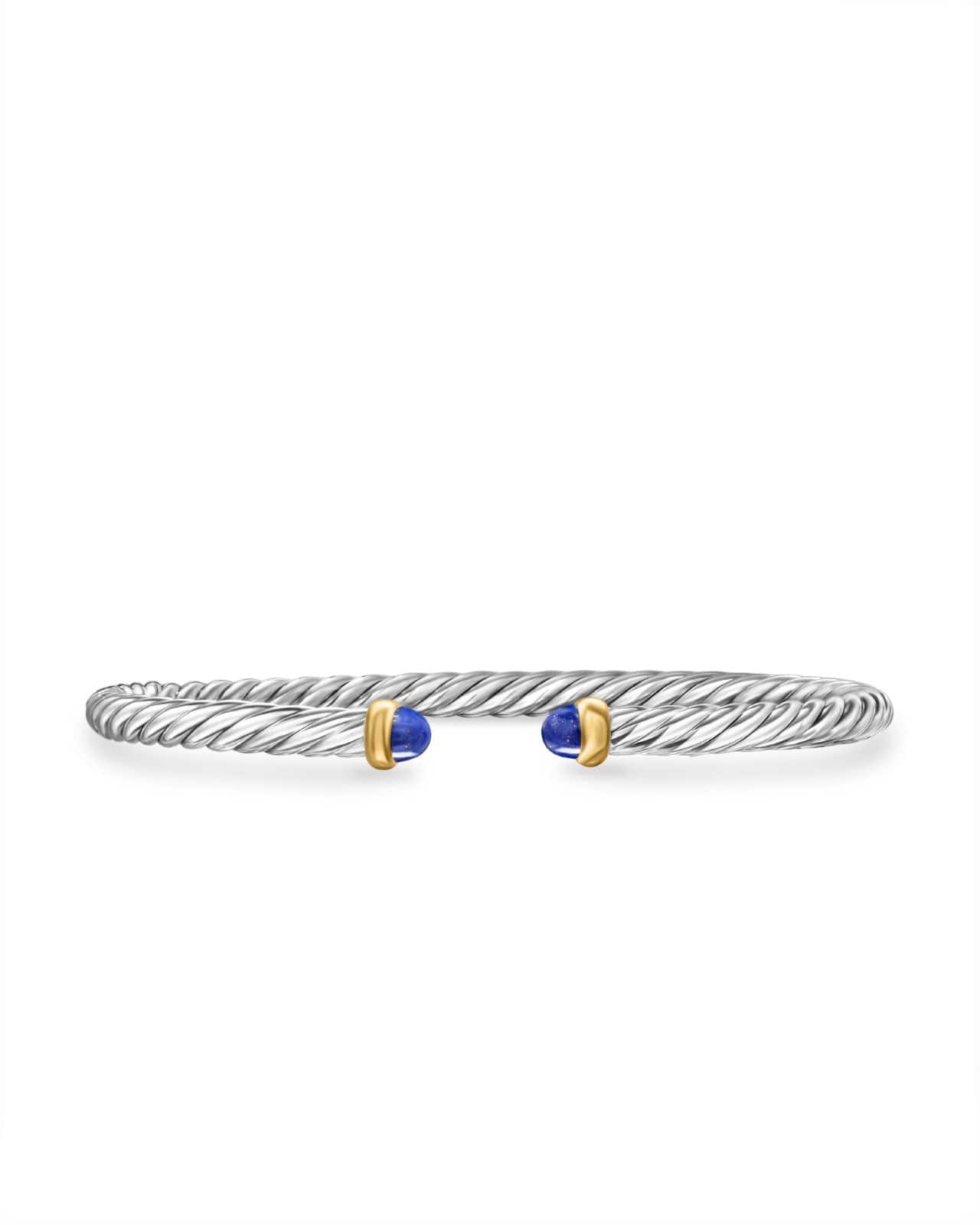 Cable Flex Bracelet in Sterling Silver with 14K Yellow Gold and Lapis Lazuli, 4mm - Image 2