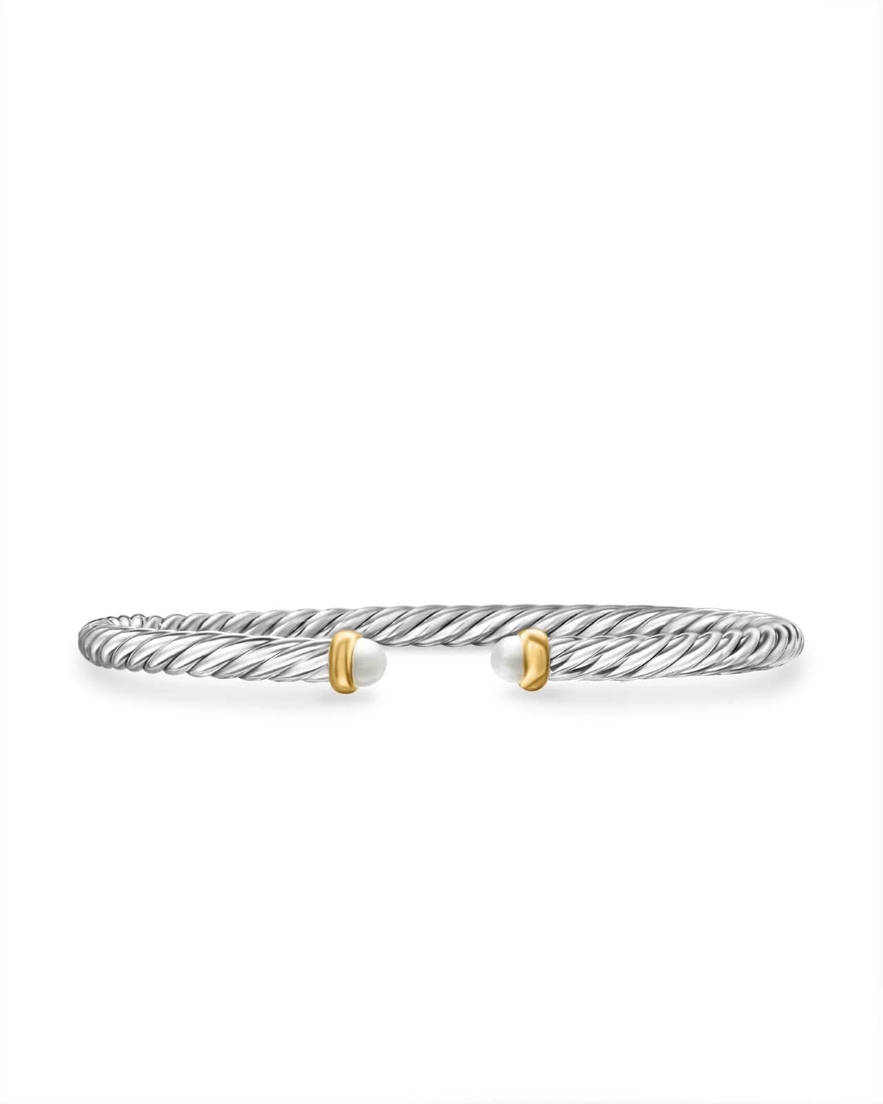 Cable Flex Bracelet in Sterling Silver with 14K Yellow Gold and Pearls, 4mm - Image 2