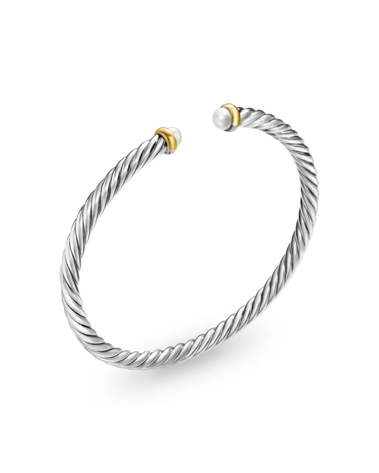 Cable Flex Bracelet in Sterling Silver with 14K Yellow Gold and Pearls, 4mm - Image 3