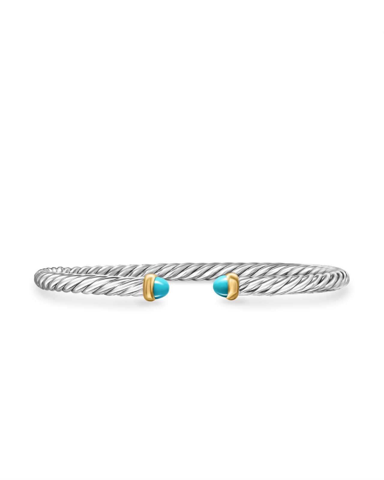 Cable Flex Bracelet in Sterling Silver with 14K Yellow Gold and Turquoise, 4mm - Image 2