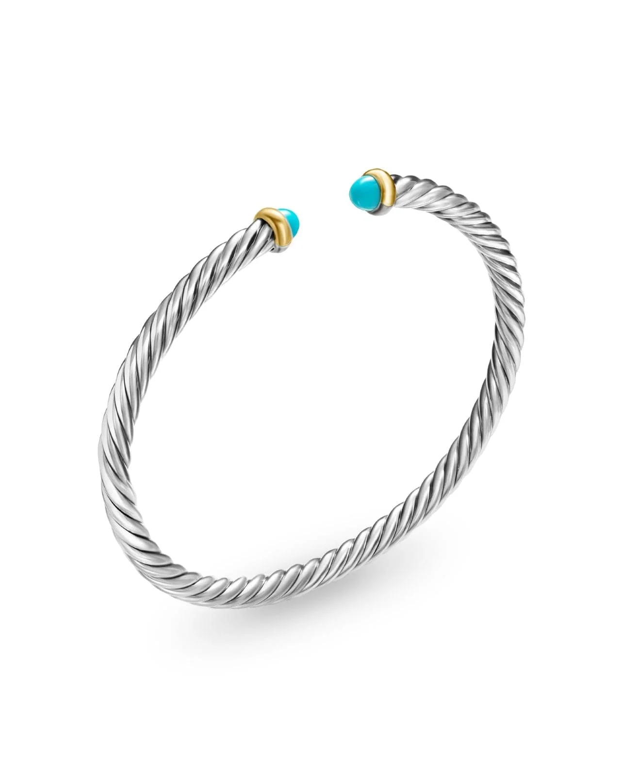 Cable Flex Bracelet in Sterling Silver with 14K Yellow Gold and Turquoise, 4mm - Image 3