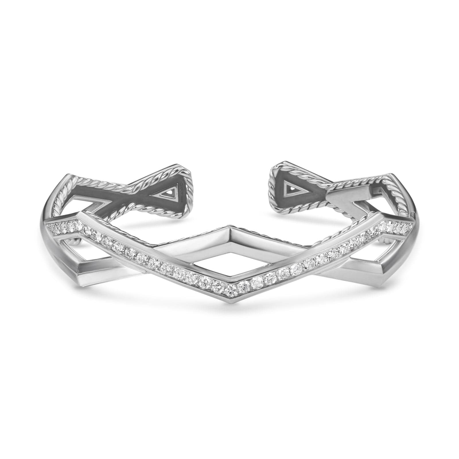 Zig Zag Stax™ Two Row Cuff Bracelet in Sterling Silver with Diamonds, 13mm - Image 3