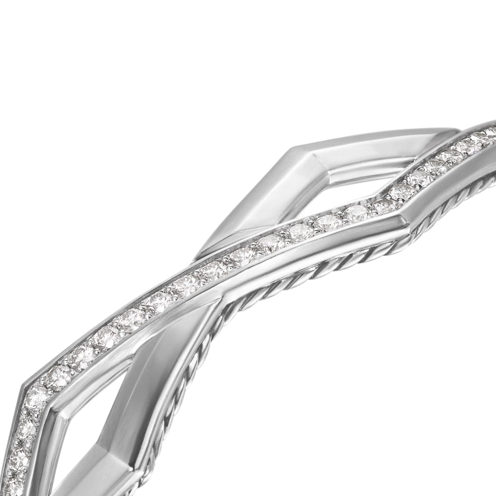 Zig Zag Stax™ Two Row Cuff Bracelet in Sterling Silver with Diamonds, 13mm - Image 4