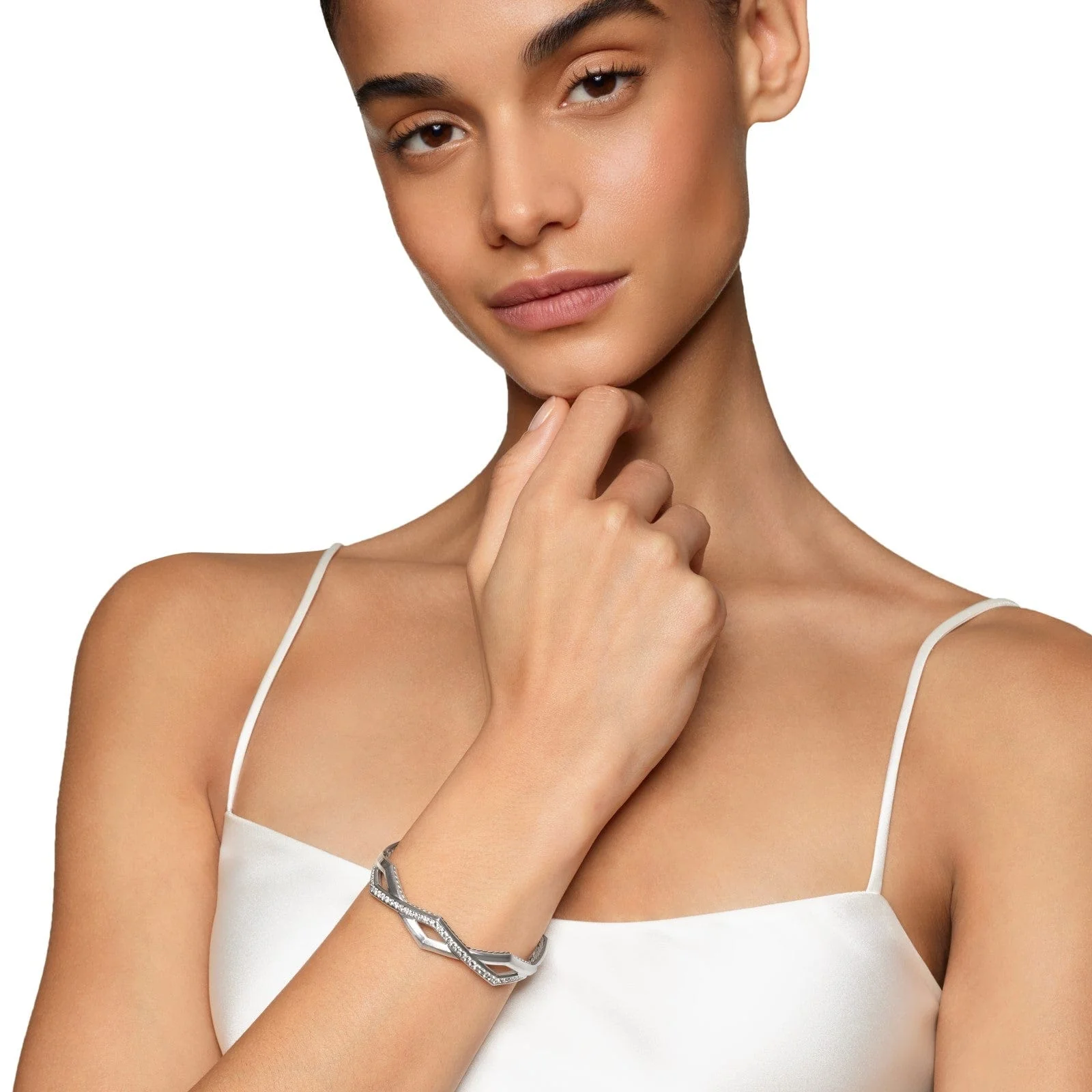 Zig Zag Stax™ Two Row Cuff Bracelet in Sterling Silver with Diamonds, 13mm - Image 6