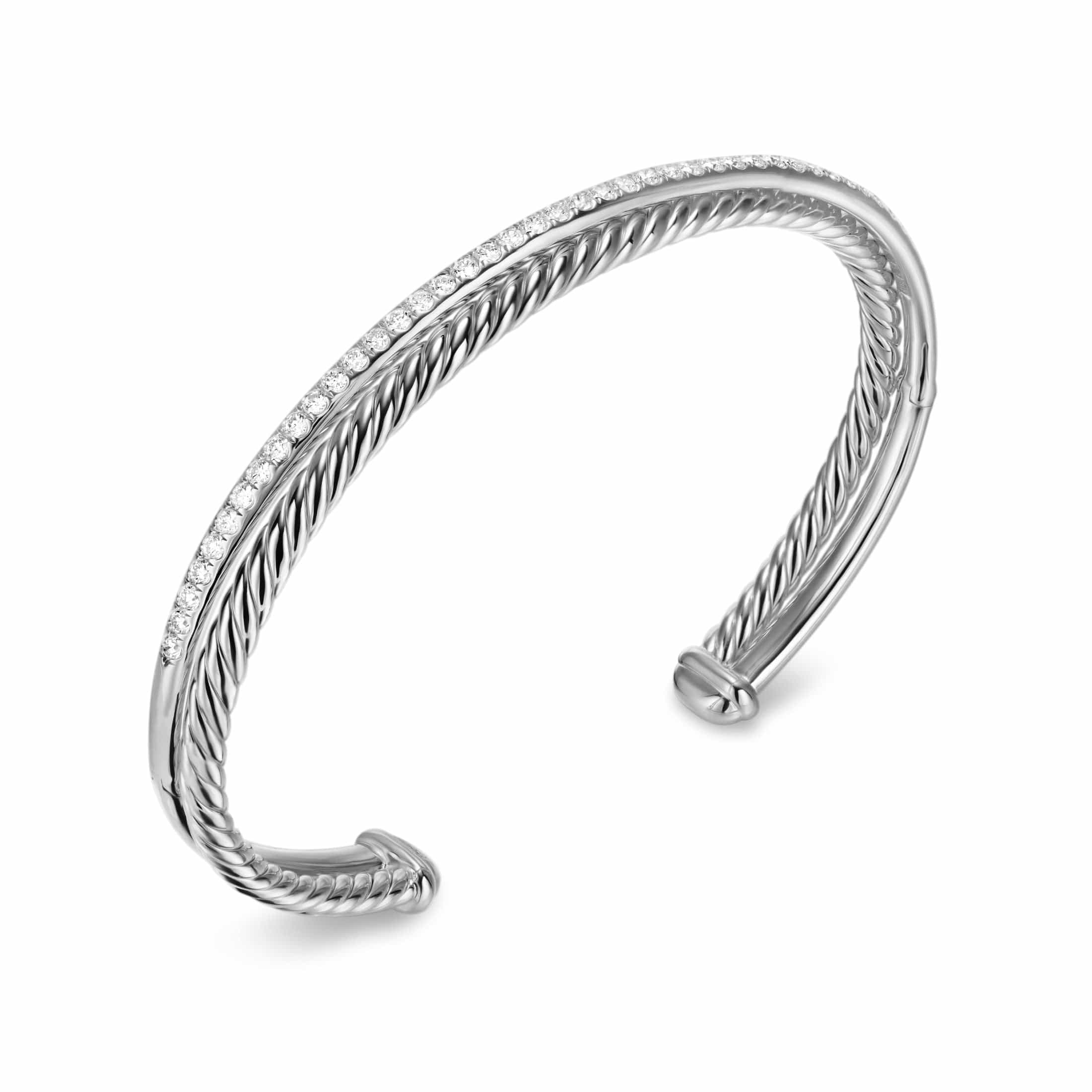 Crossover Two Row Bracelet Sterling Silver with Diamonds, 6mm - Image 2
