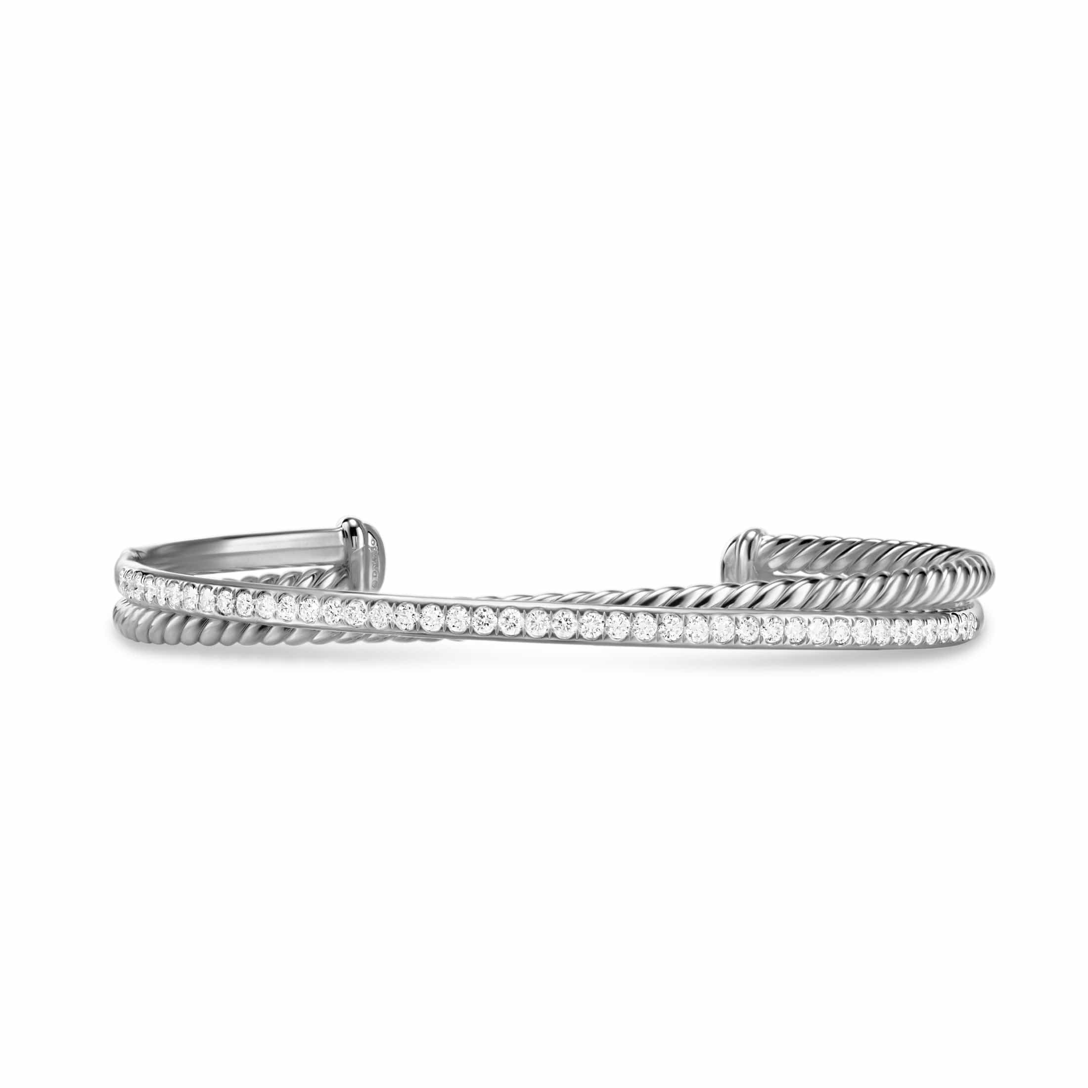 Crossover Two Row Bracelet Sterling Silver with Diamonds, 6mm - Image 3
