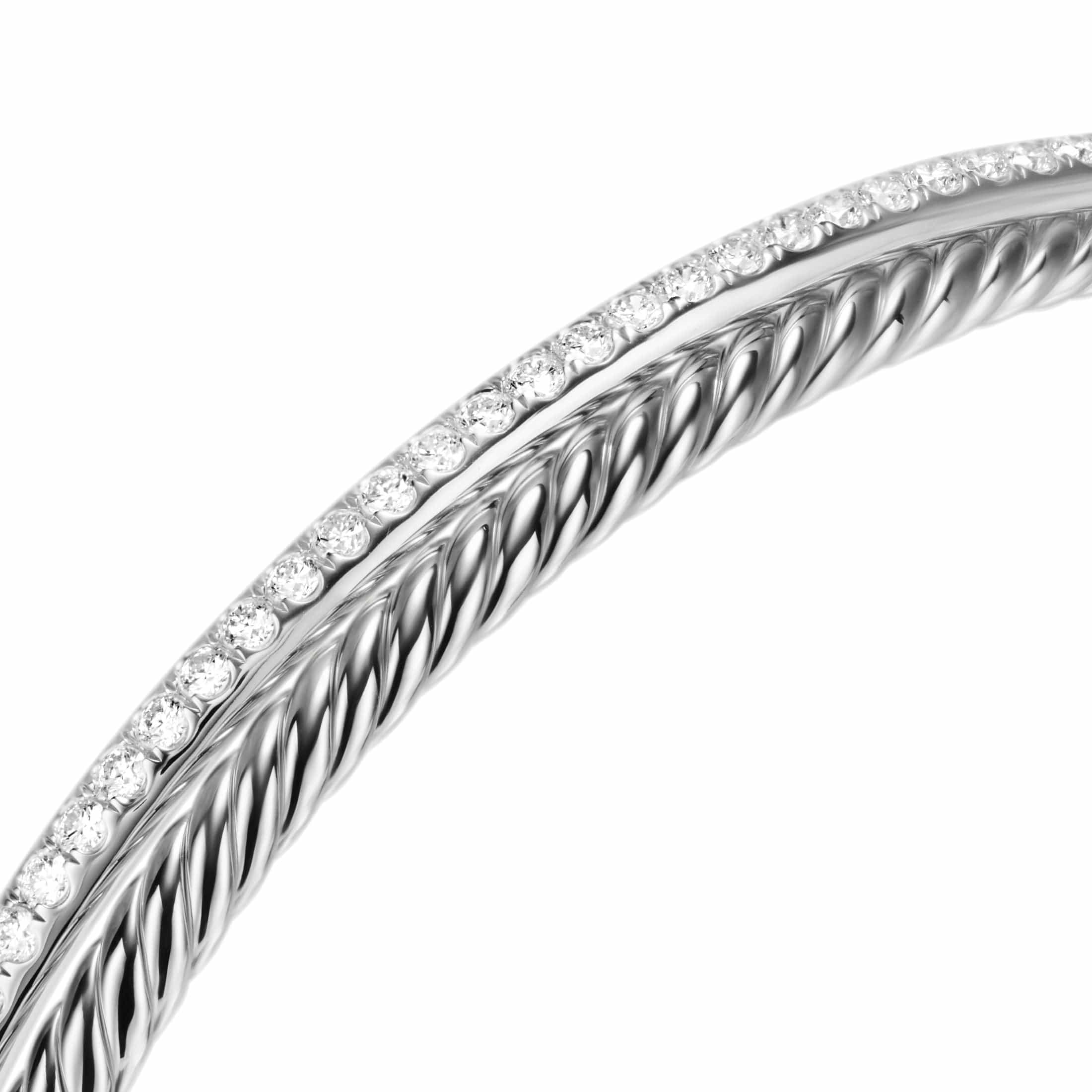 Crossover Two Row Bracelet Sterling Silver with Diamonds, 6mm - Image 4