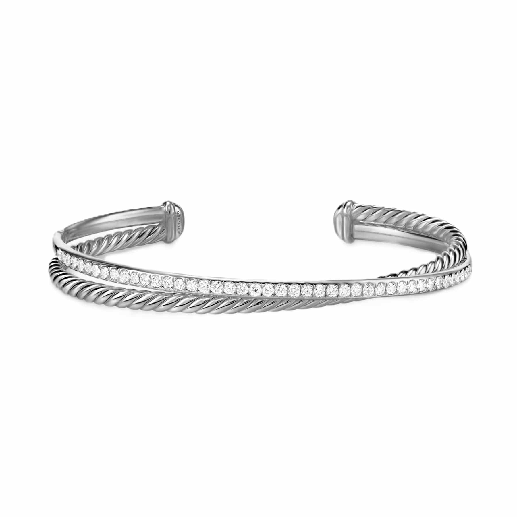 Crossover Two Row Bracelet Sterling Silver with Diamonds, 6mm