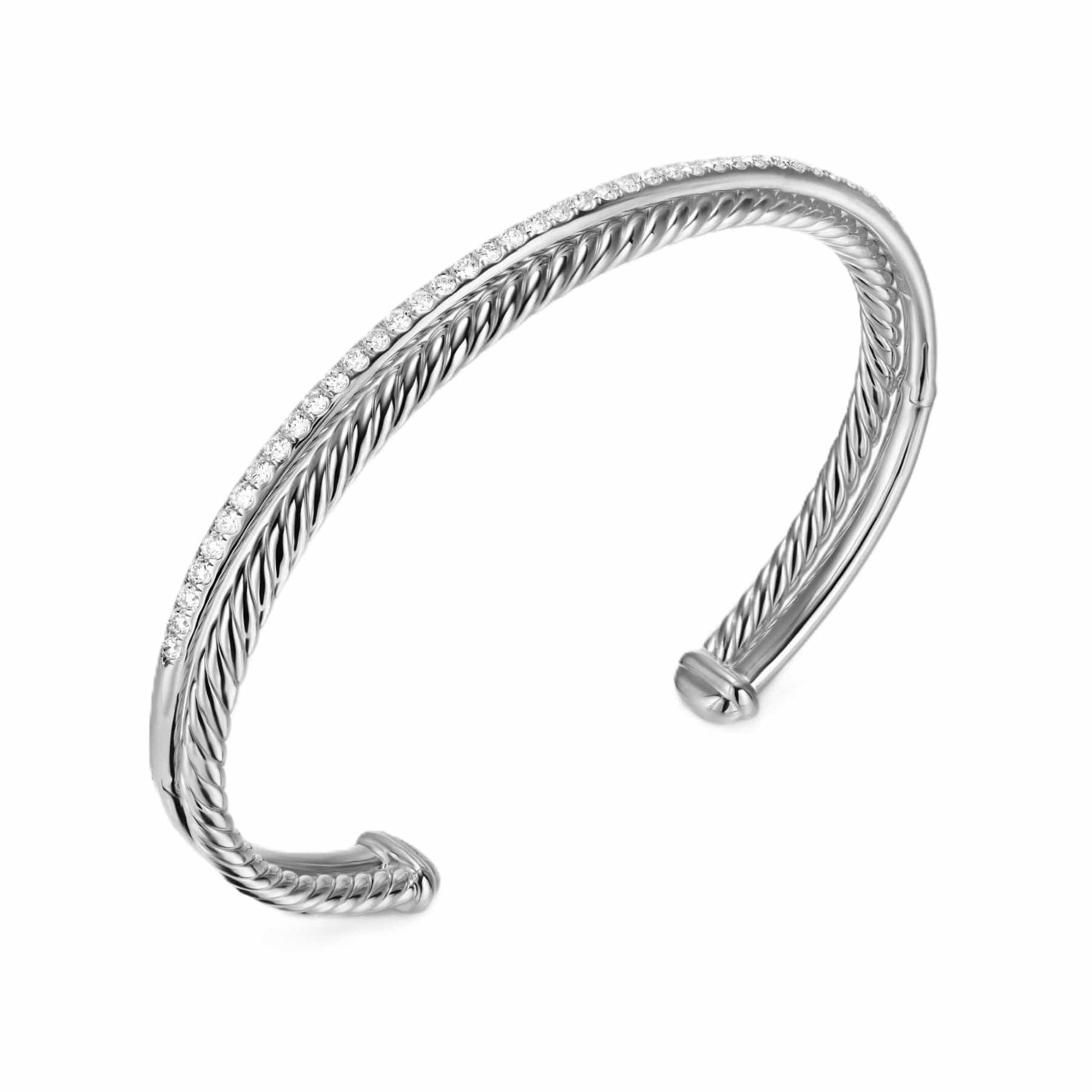 Crossover Two Row Bracelet Sterling Silver with Diamonds, 6mm - Image 2