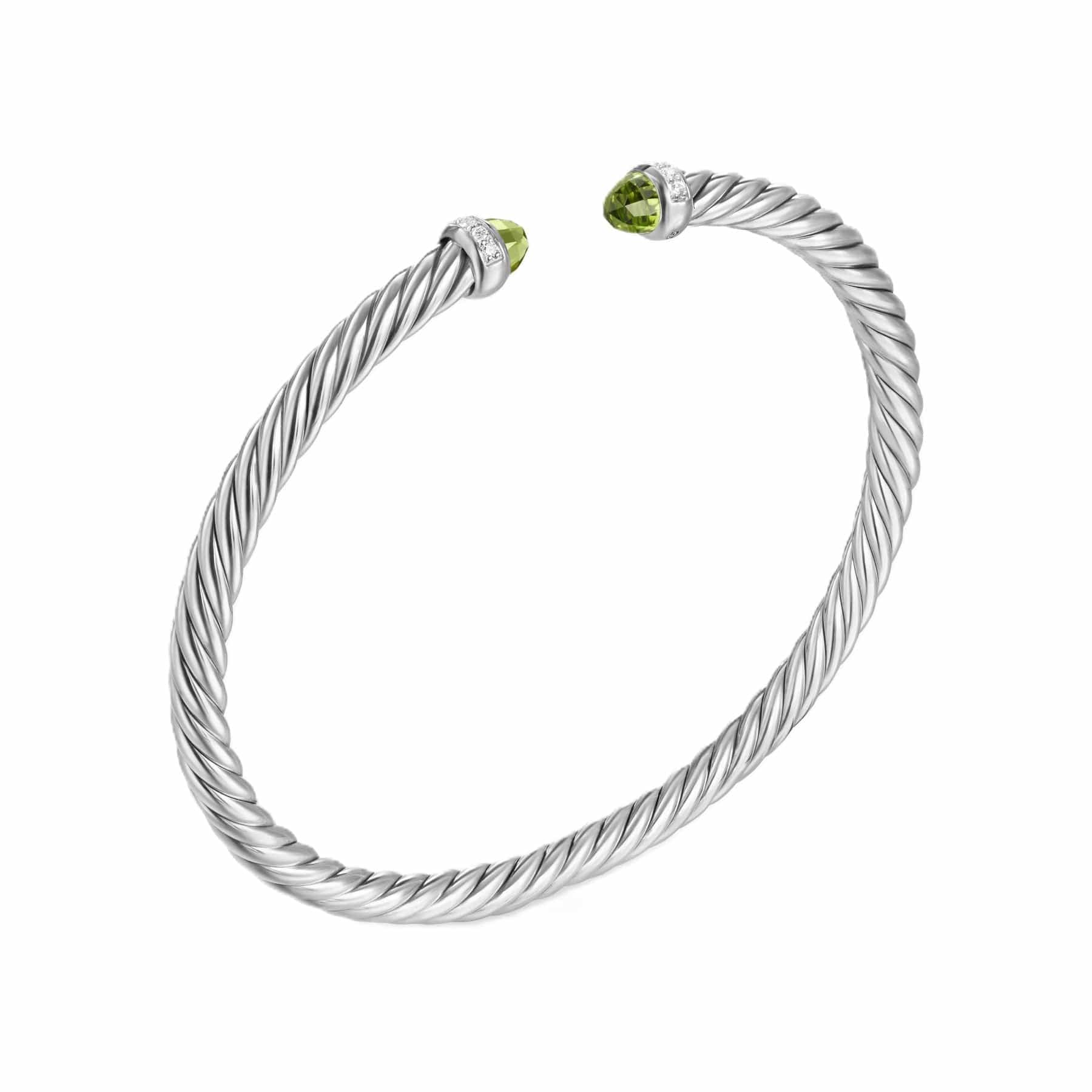 Cablespira® Flex Bracelet Sterling Silver with Peridot and Diamonds, 4mm - Image 2