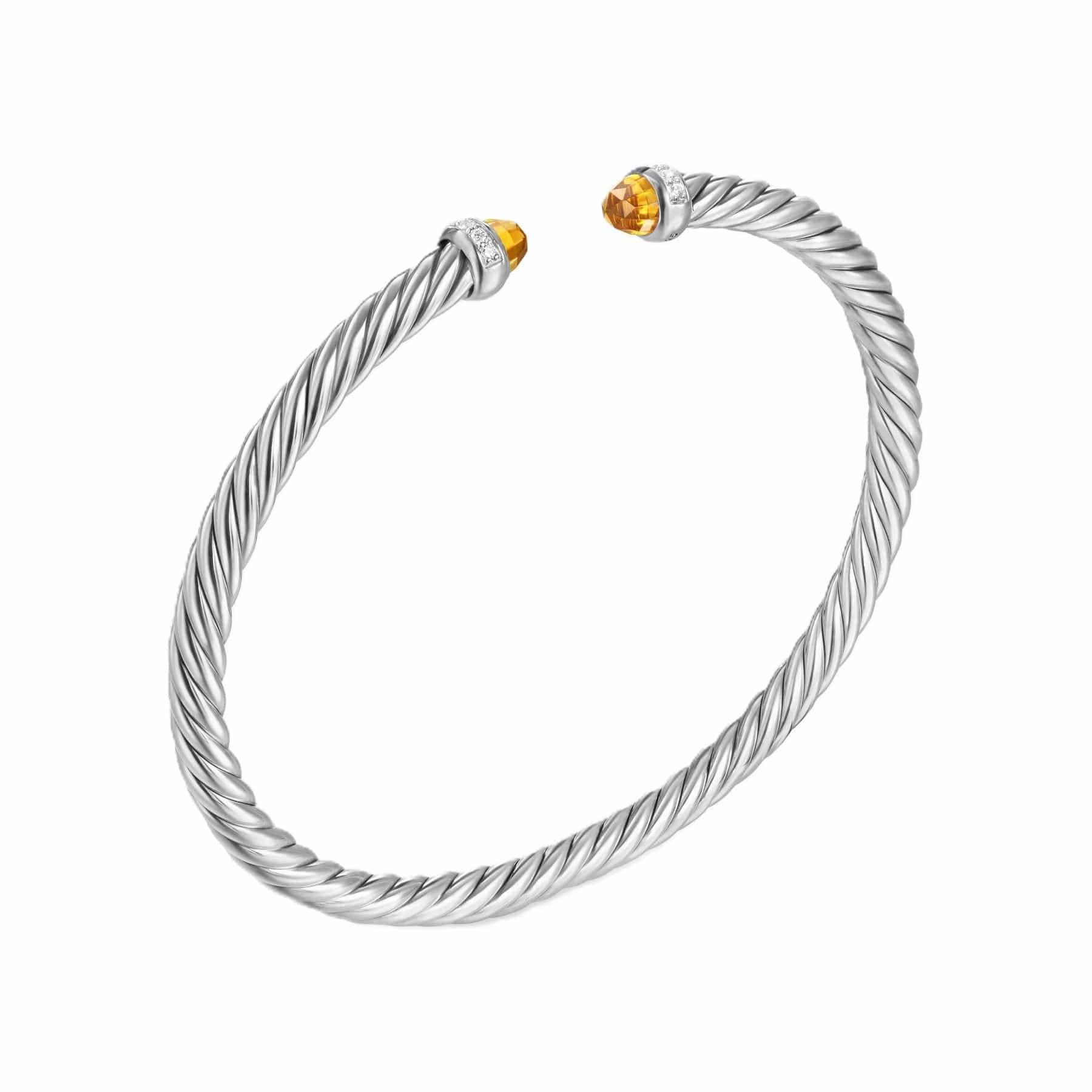 Cablespira® Flex Bracelet Sterling Silver with Citrine and Diamonds, 4mm - Image 2