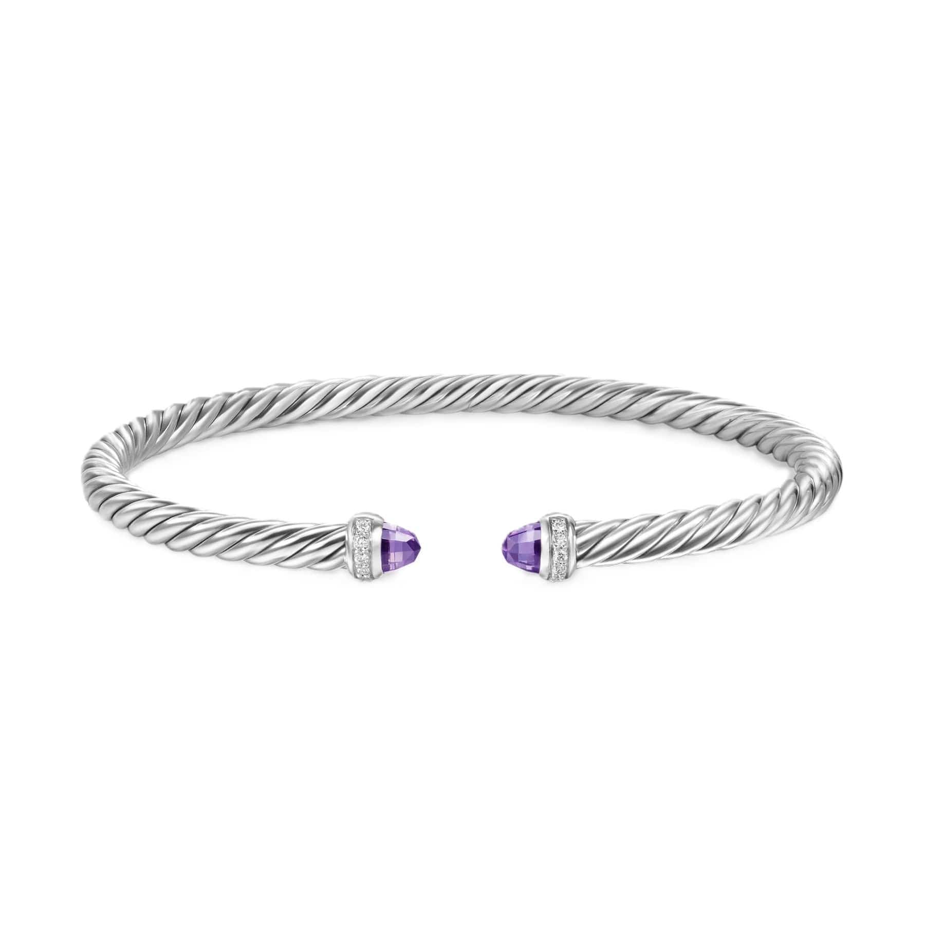 Cablespira® Flex Bracelet Sterling Silver with Amethyst and Diamonds, 4mm
