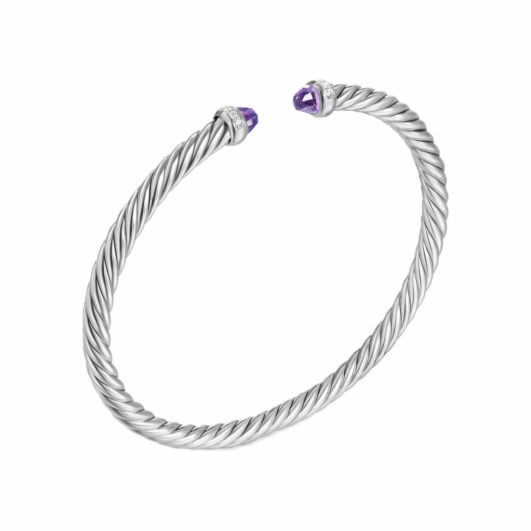 Cablespira® Flex Bracelet Sterling Silver with Amethyst and Diamonds, 4mm - Image 2
