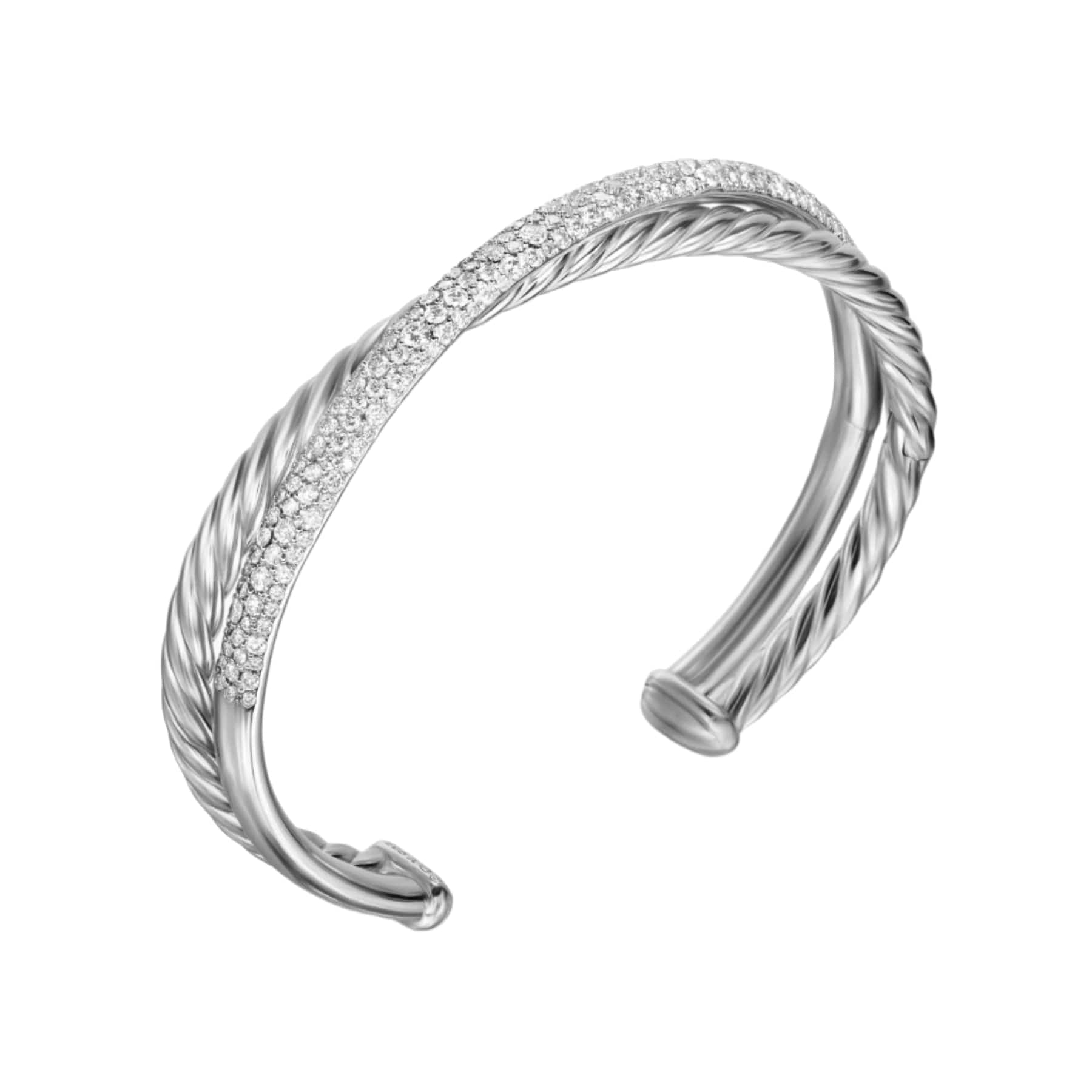 Pavé Crossover Two Row Cuff Bracelet Sterling Silver with Diamonds, 11mm - Image 3