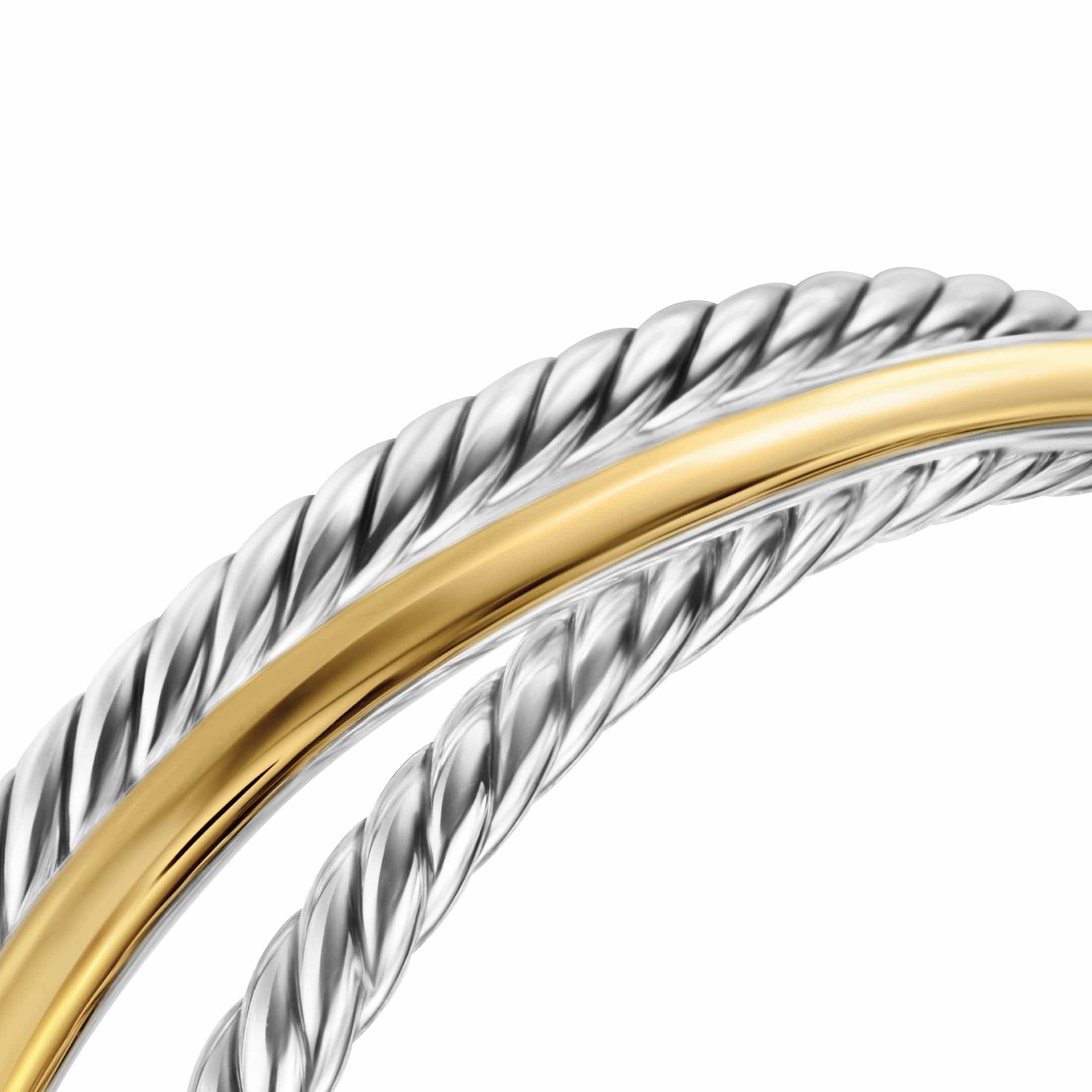 Crossover Three Row Cuff Bracelet Sterling Silver with 14K Yellow Gold, 20mm - Image 4