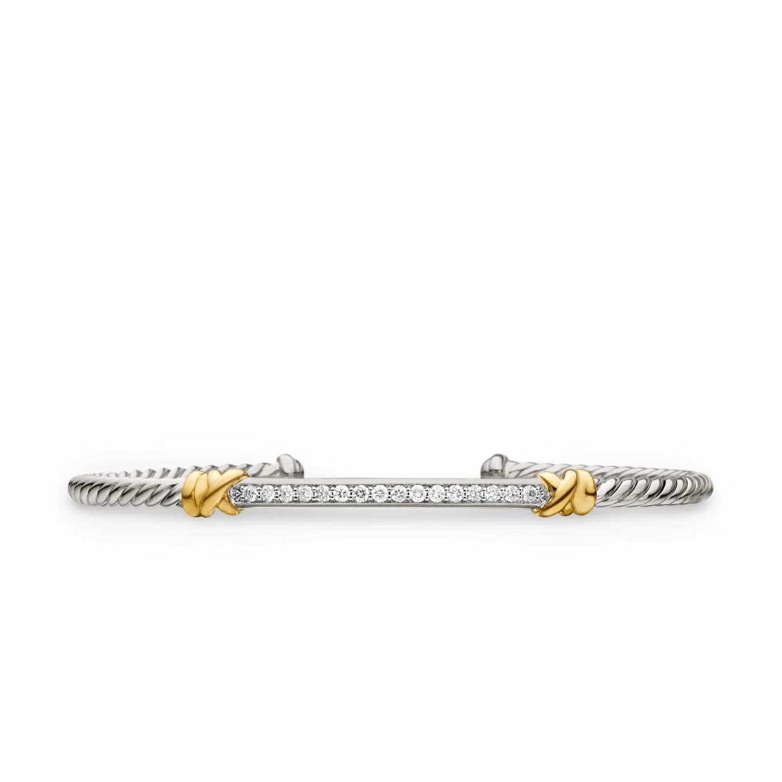 Petite Helena Classic Cable Station Bracelet in Sterling Silver with 18K Yellow Gold with Diamonds, 3mm - Image 3