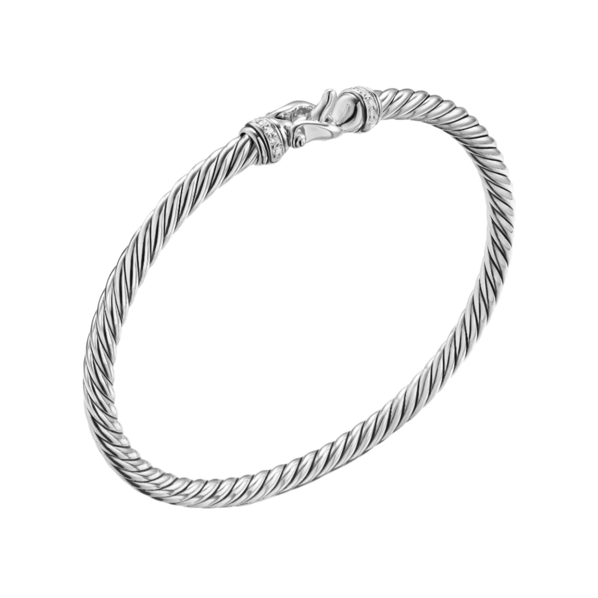 Cable Flex Buckle Bracelet Sterling Silver with Diamonds, 4mm - Image 2