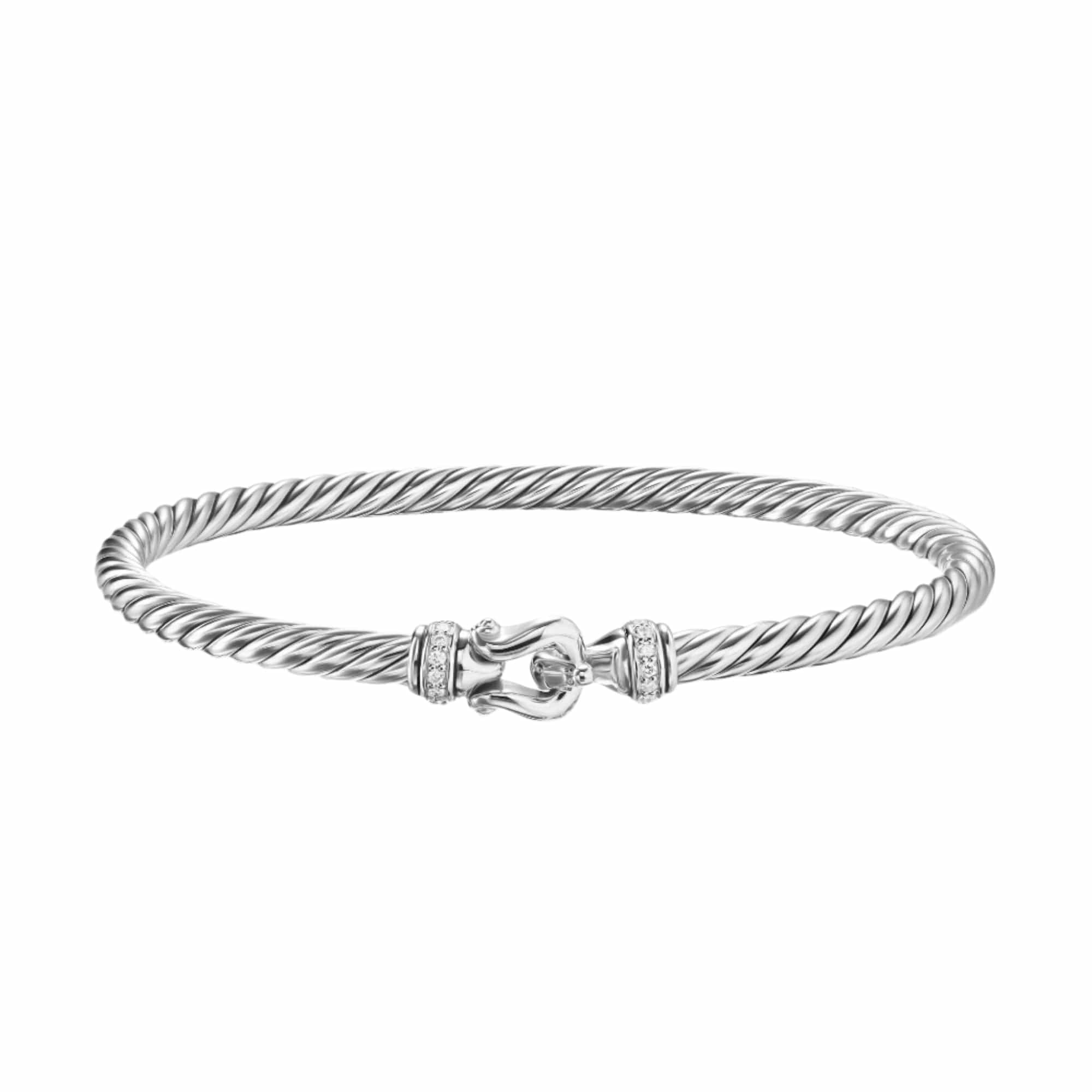 Cable Flex Buckle Bracelet Sterling Silver with Diamonds, 4mm - Image 3