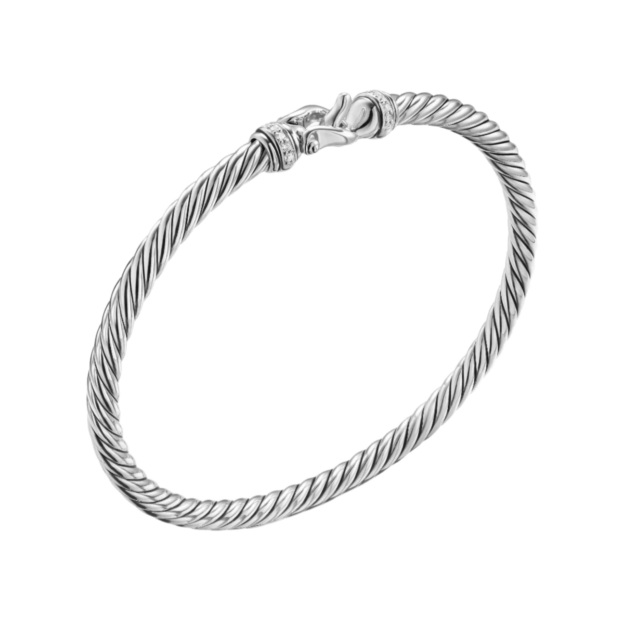 Cable Flex Buckle Bracelet Sterling Silver with Diamonds, 4mm - Image 2