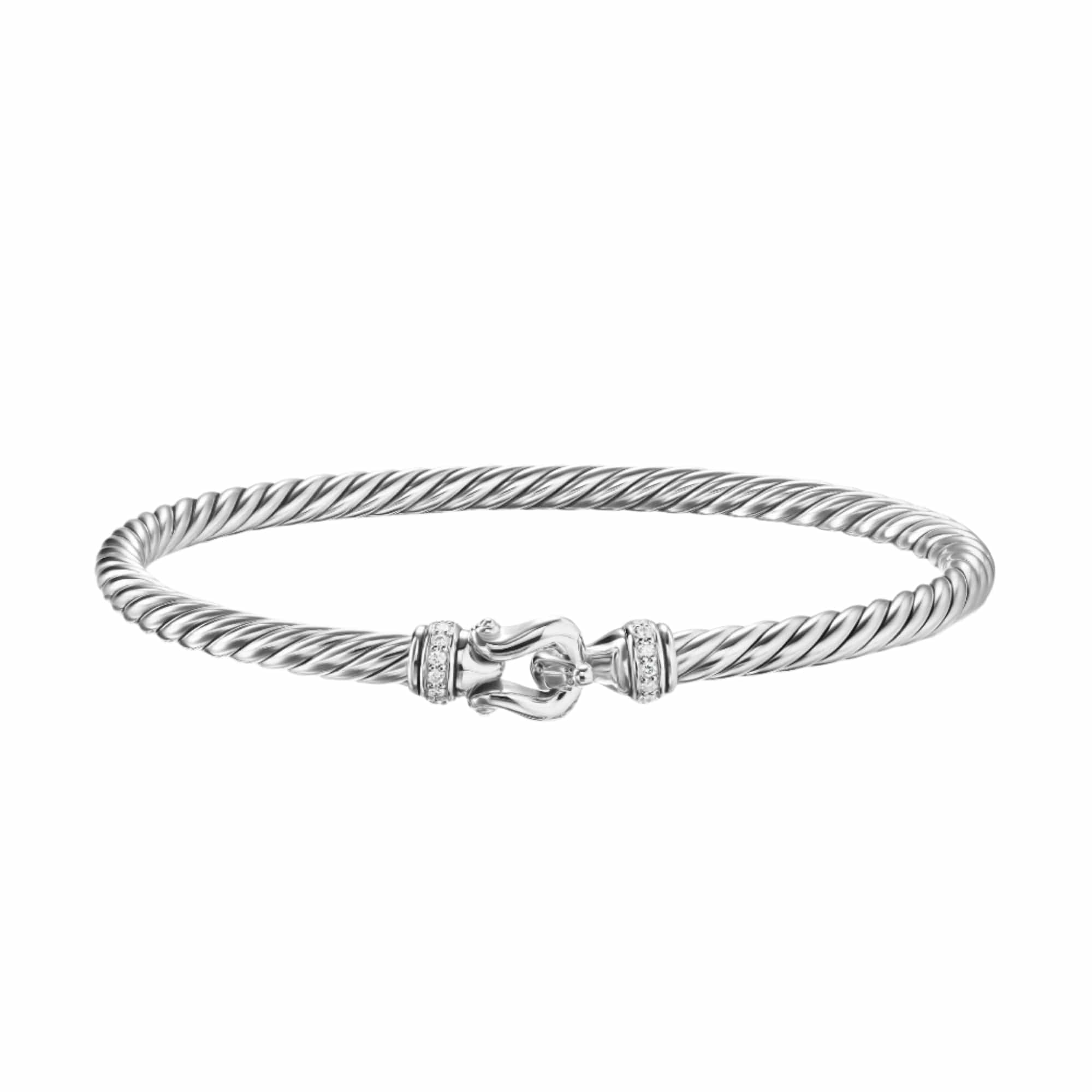 Cable Flex Buckle Bracelet Sterling Silver with Diamonds, 4mm - Image 3