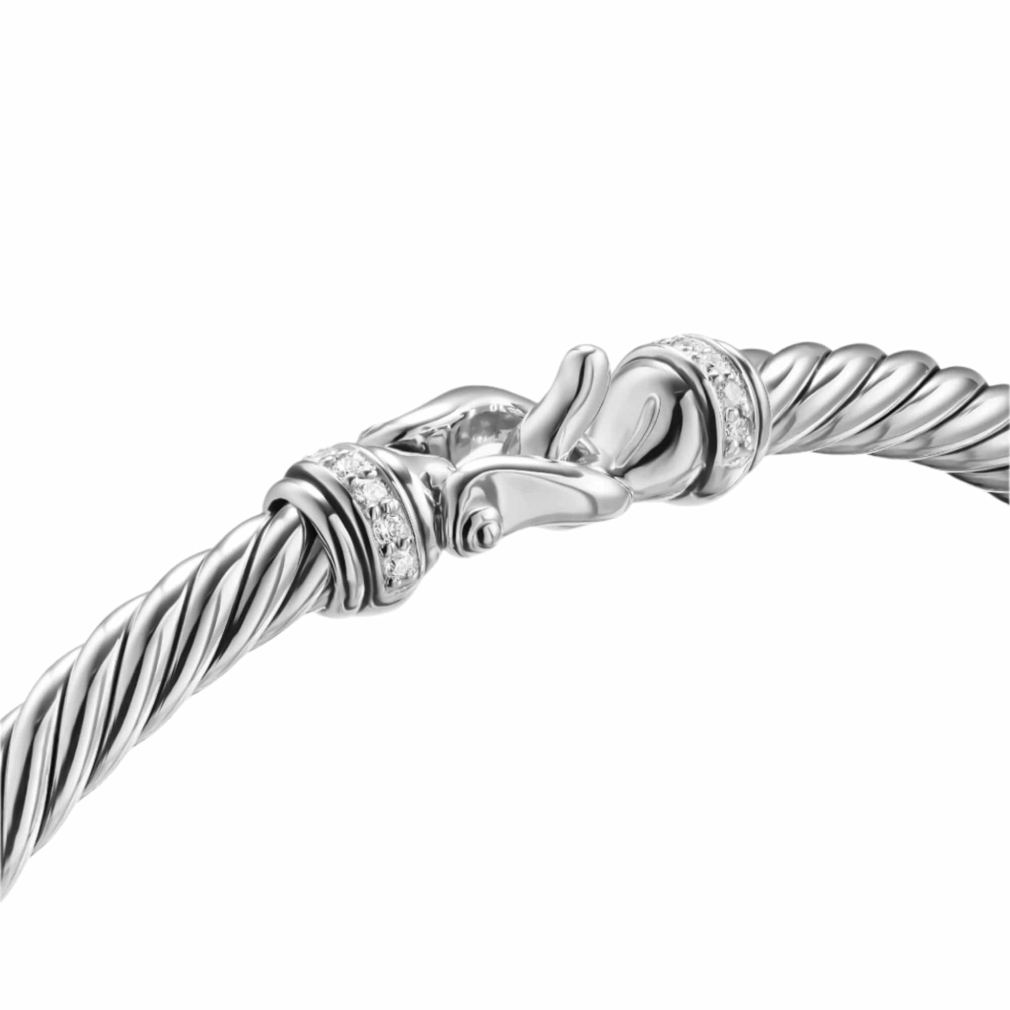 Cable Flex Buckle Bracelet Sterling Silver with Diamonds, 4mm - Image 4
