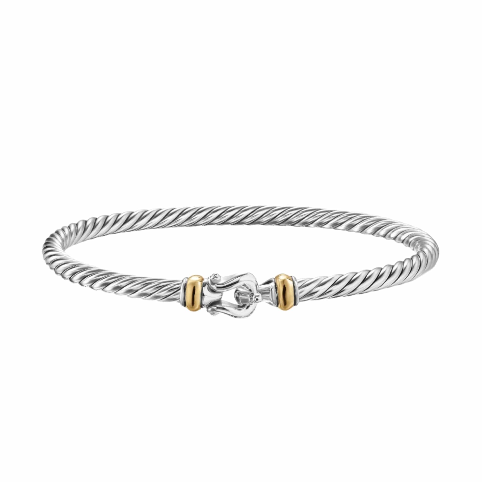 Cable Flex Buckle Bracelet Sterling Silver with 14K Yellow Gold, 4mm - Image 3
