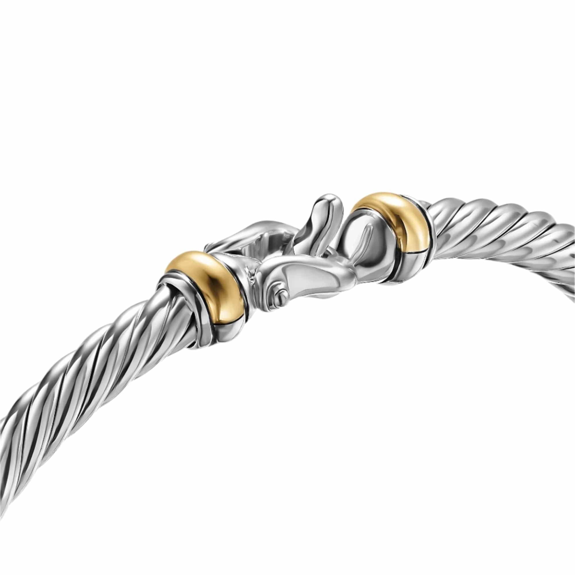 Cable Flex Buckle Bracelet Sterling Silver with 14K Yellow Gold, 4mm - Image 4