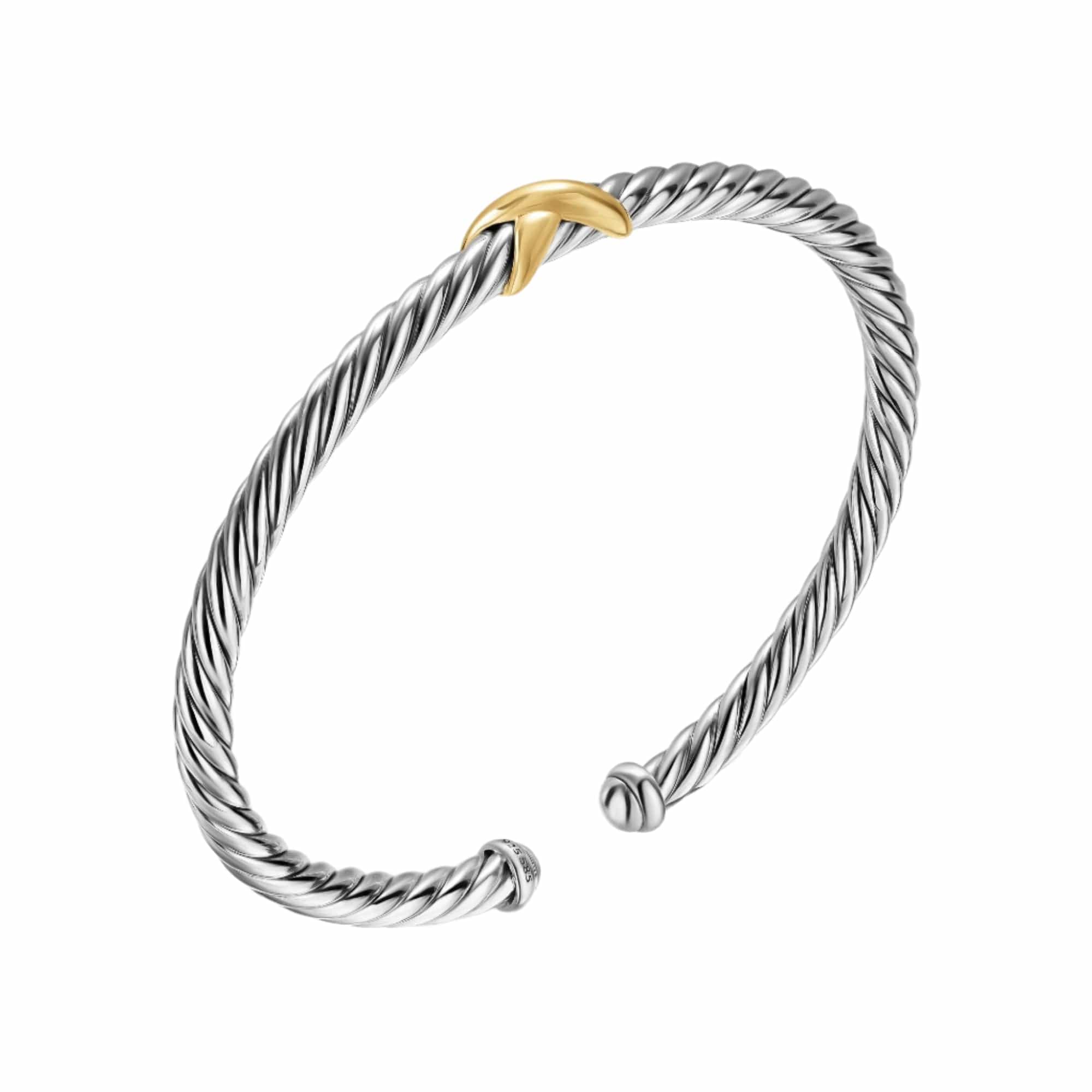 Cable Flex X Station Bracelet Sterling Silver with 14K Yellow Gold, 4mm - Image 2