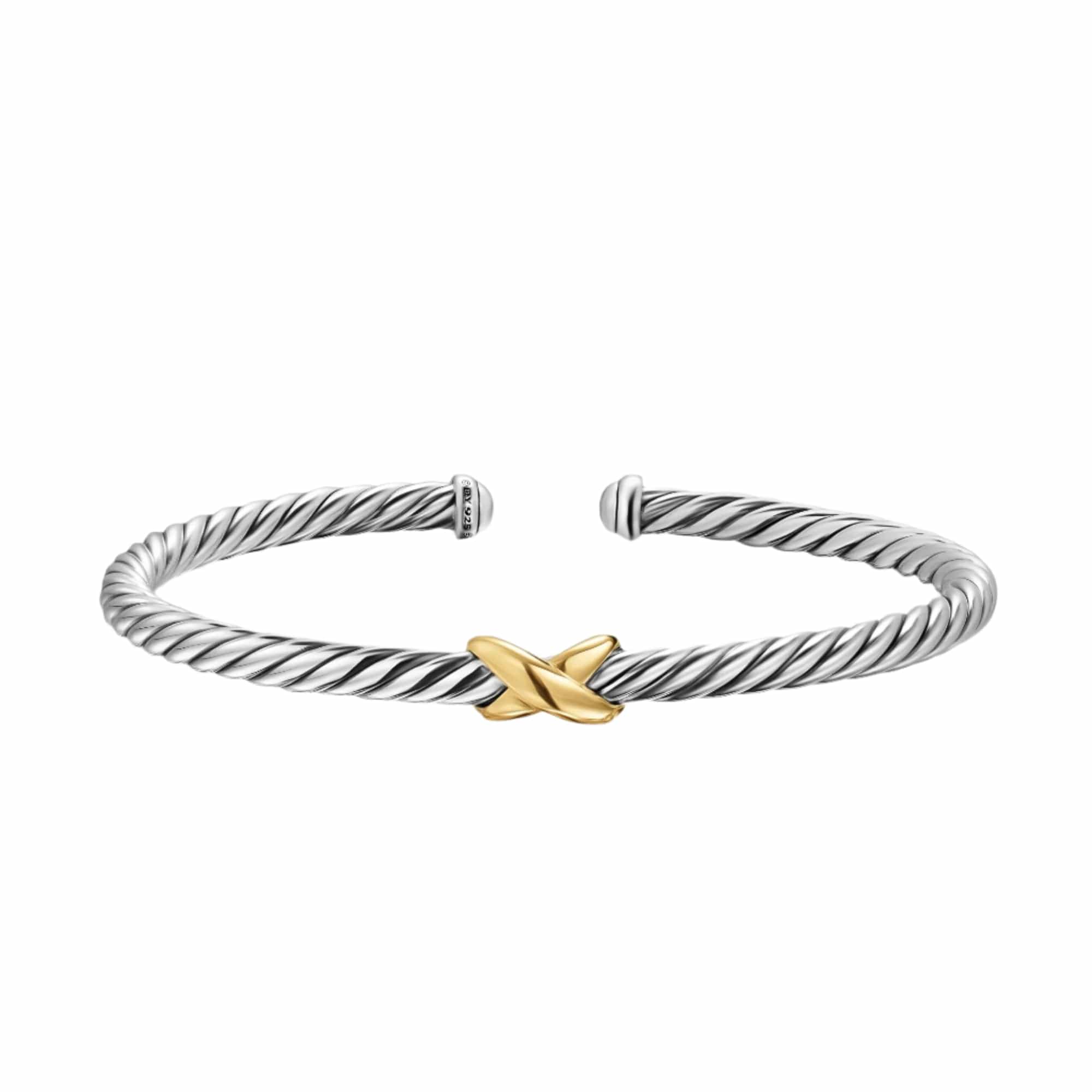 Cable Flex X Station Bracelet Sterling Silver with 14K Yellow Gold, 4mm - Image 3