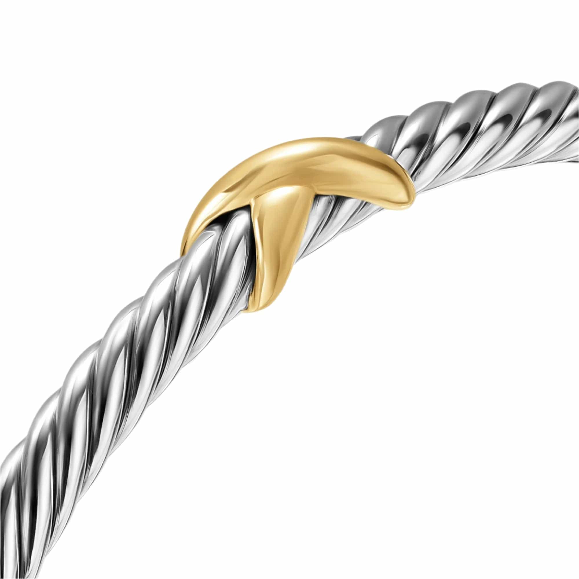 Cable Flex X Station Bracelet Sterling Silver with 14K Yellow Gold, 4mm - Image 4