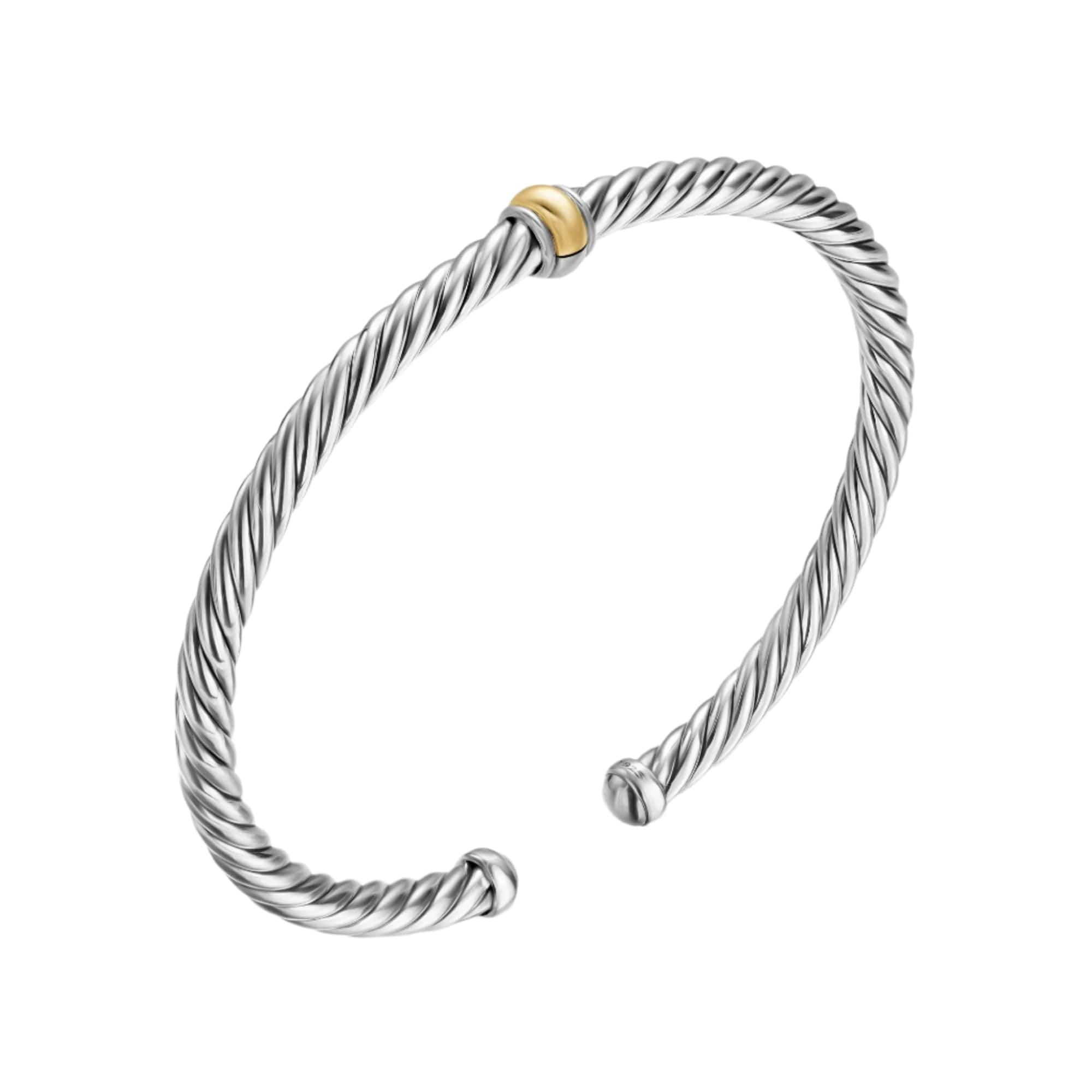 Cable Flex Station Bracelet Sterling Silver with 14K Yellow Gold, 4mm - Image 2