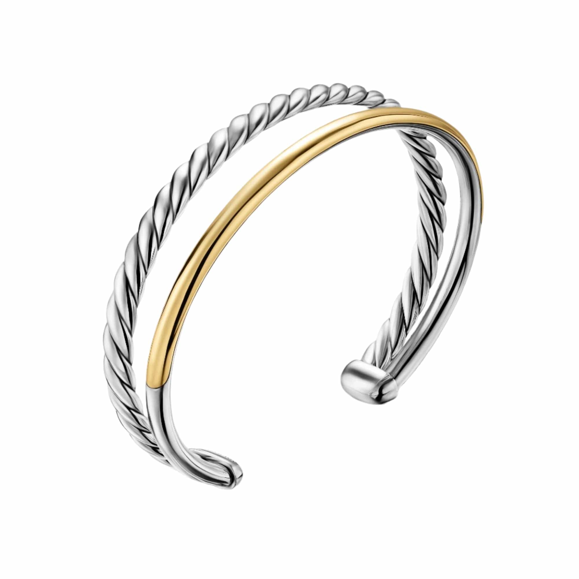 DY Mercer® Two Row Cuff Bracelet Sterling Silver with 18K Yellow Gold, 8mm - Image 2