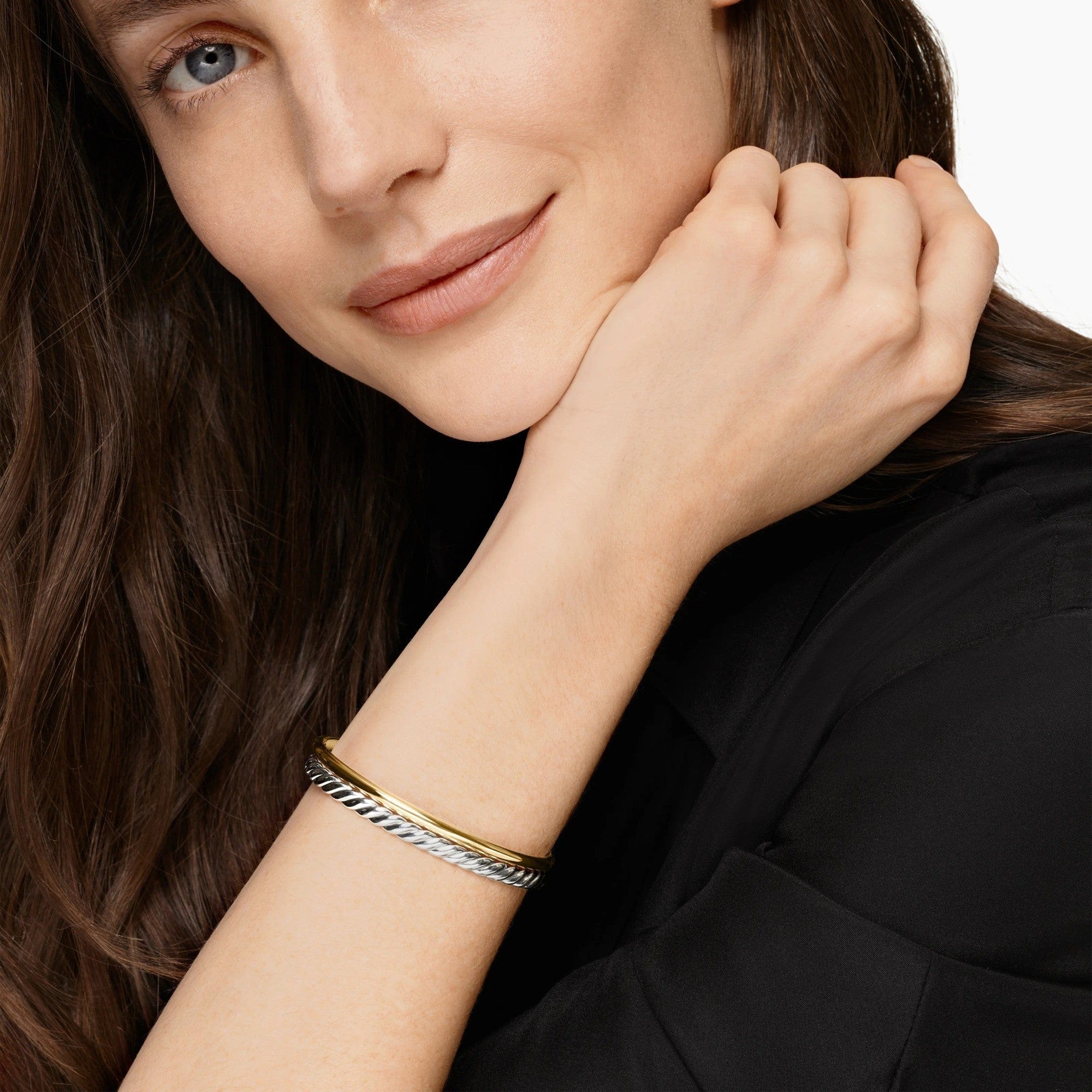 DY Mercer® Two Row Cuff Bracelet Sterling Silver with 18K Yellow Gold, 8mm - Image 3