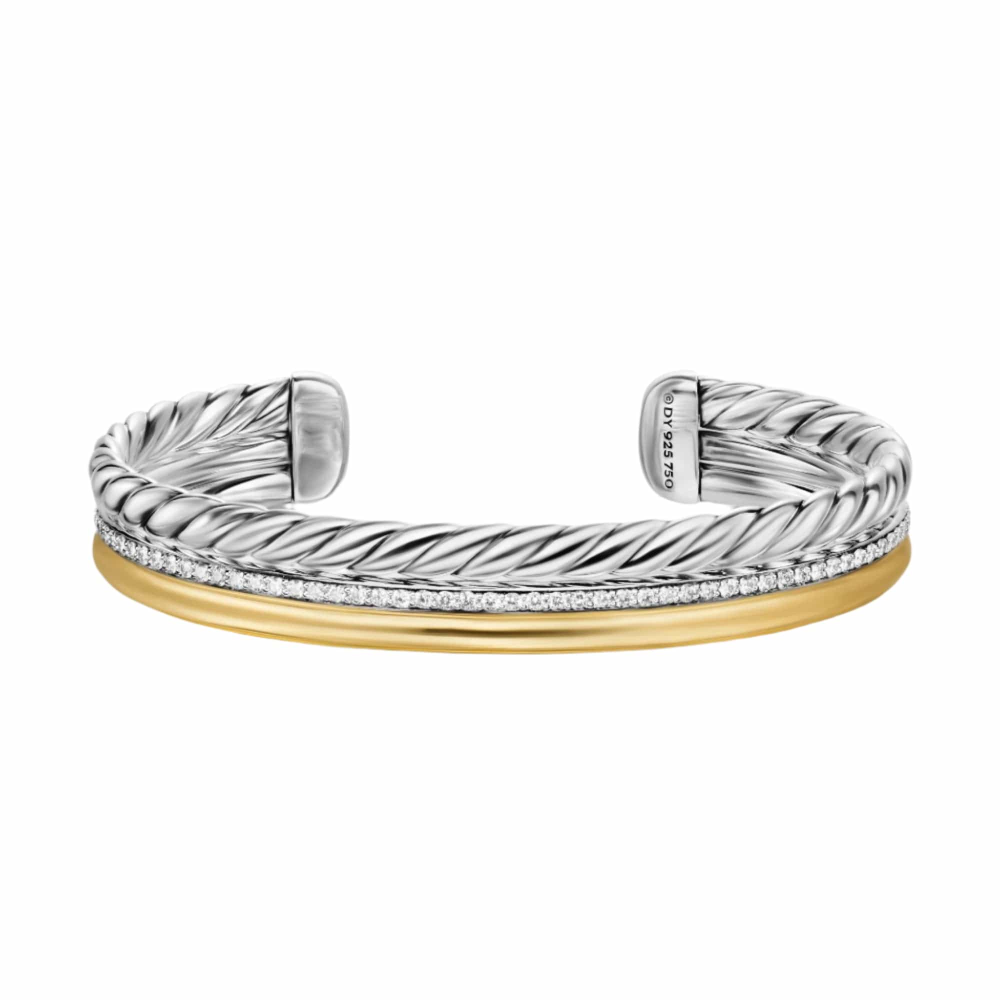 DY Mercer® Three Row Cuff Bracelet Sterling Silver with 18K Yellow Gold and Diamonds, 10.4mm - Image 4