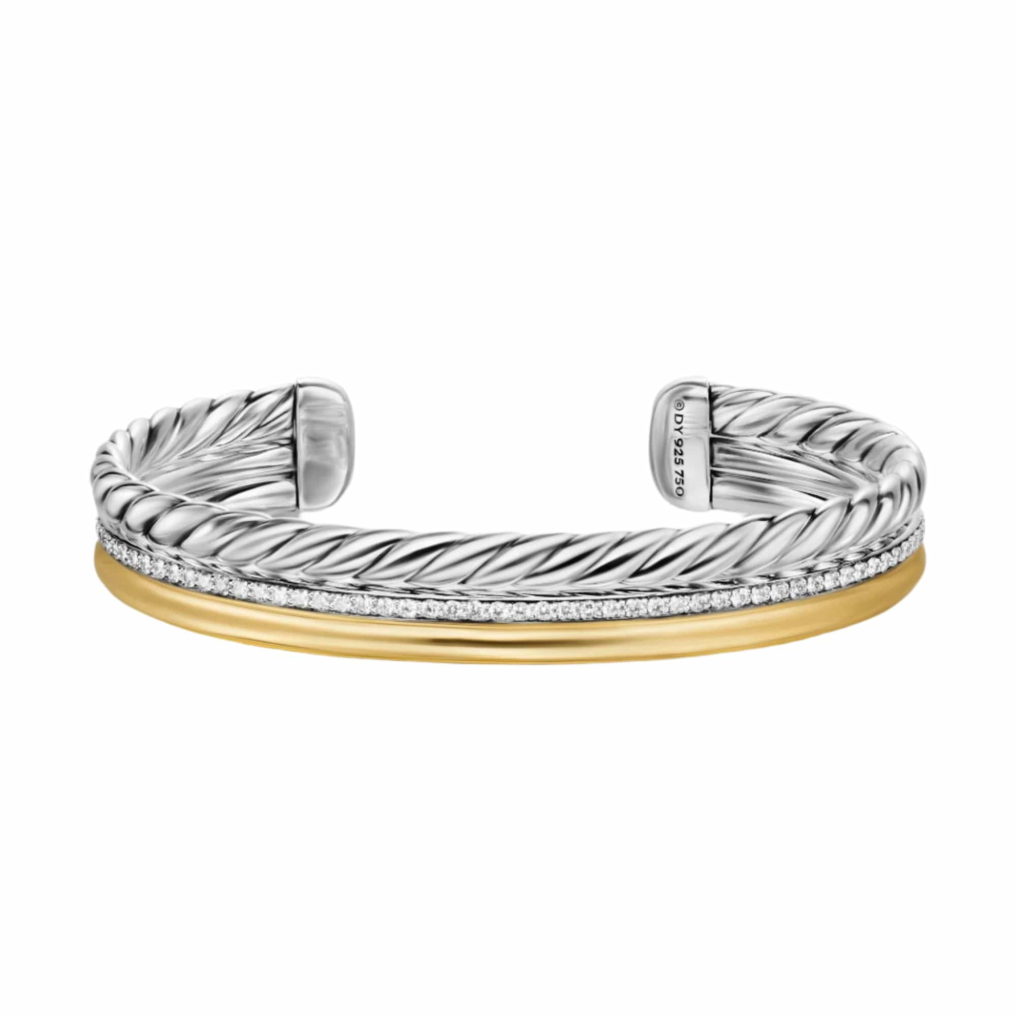 DY Mercer® Three Row Cuff Bracelet Sterling Silver with 18K Yellow Gold and Diamonds, 10.4mm - Image 4