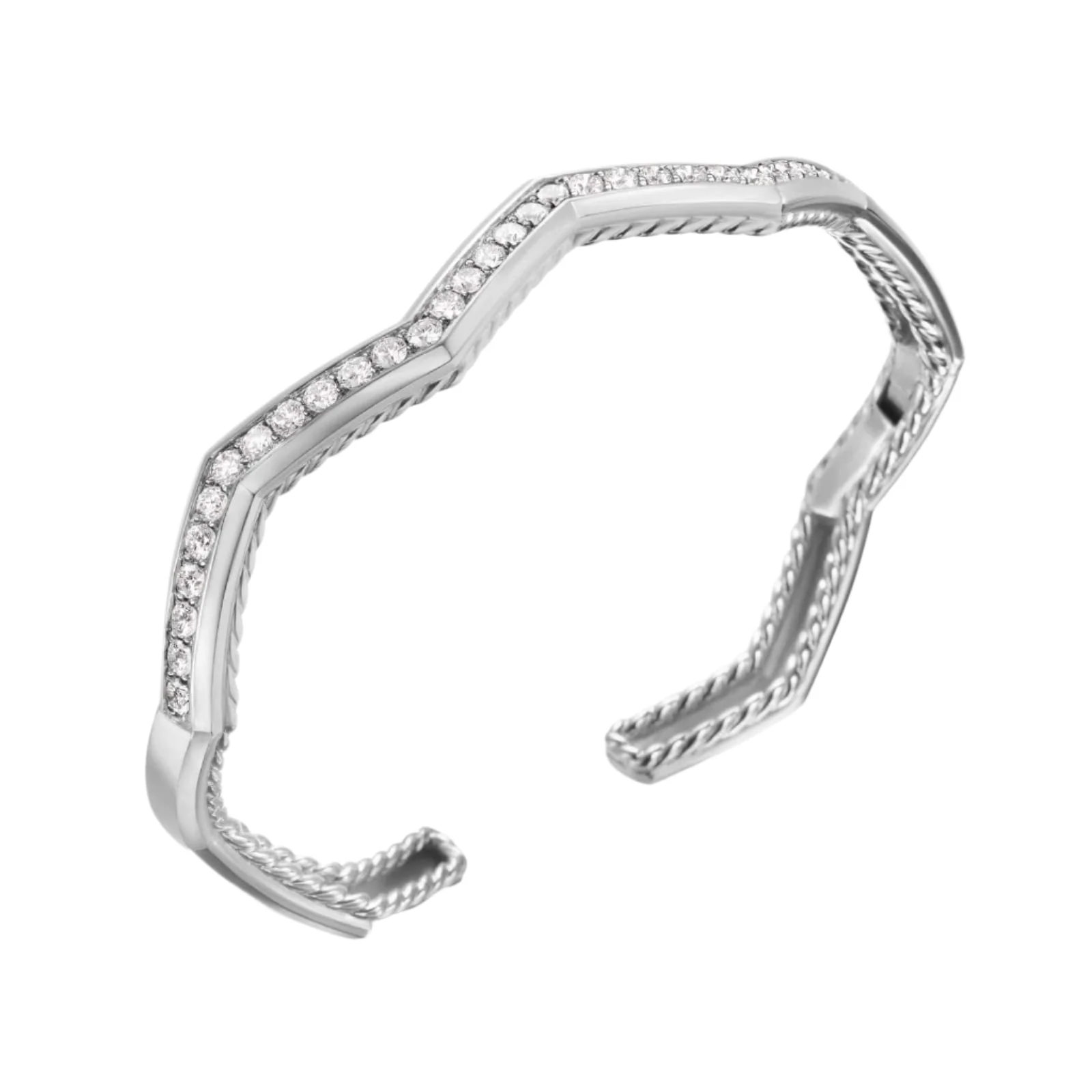 Zig Zag Stax™ Cuff Bracelet in Sterling Silver with Diamonds, 5mm - Image 3