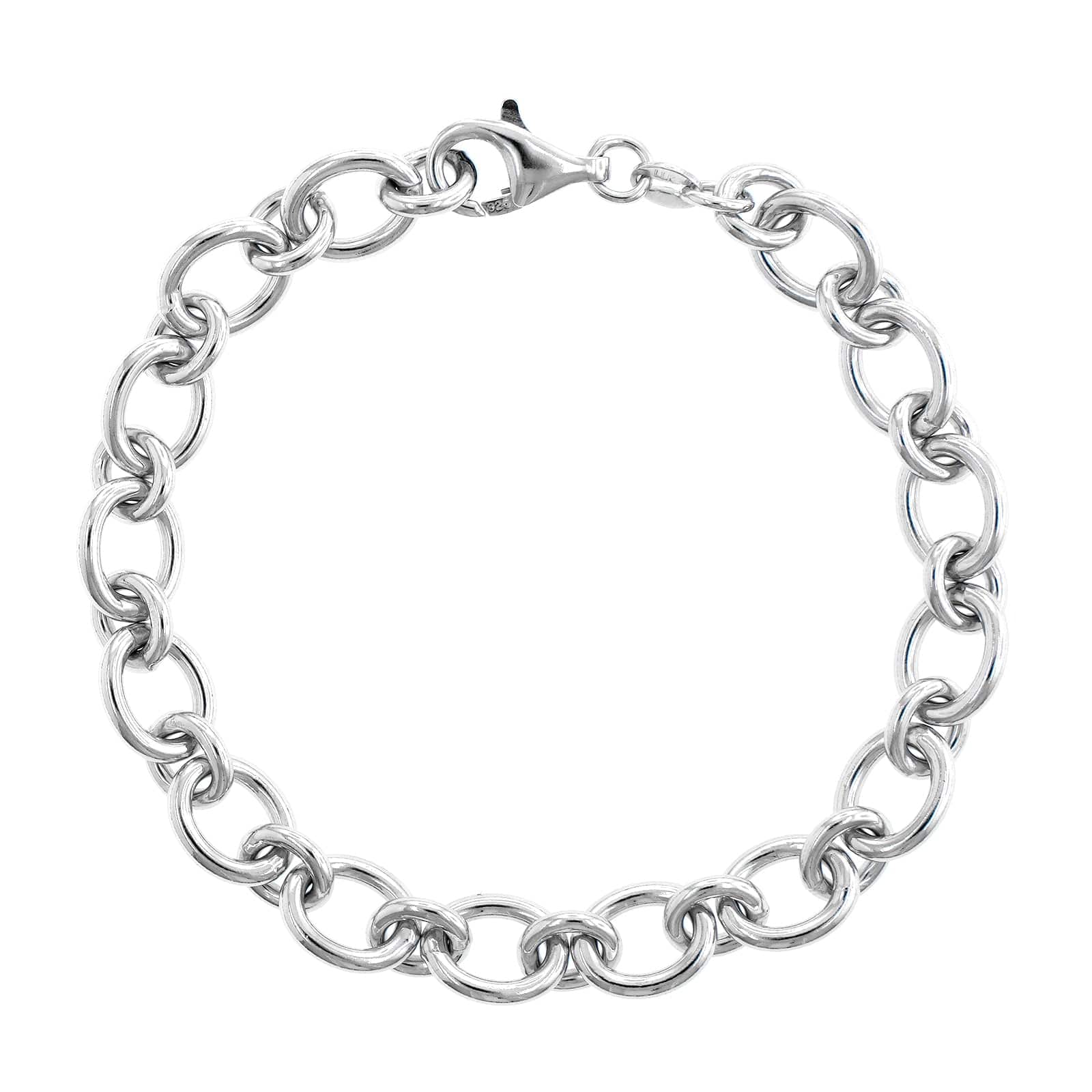 Sterling Silver Solid Oval Chain Link Bracelet