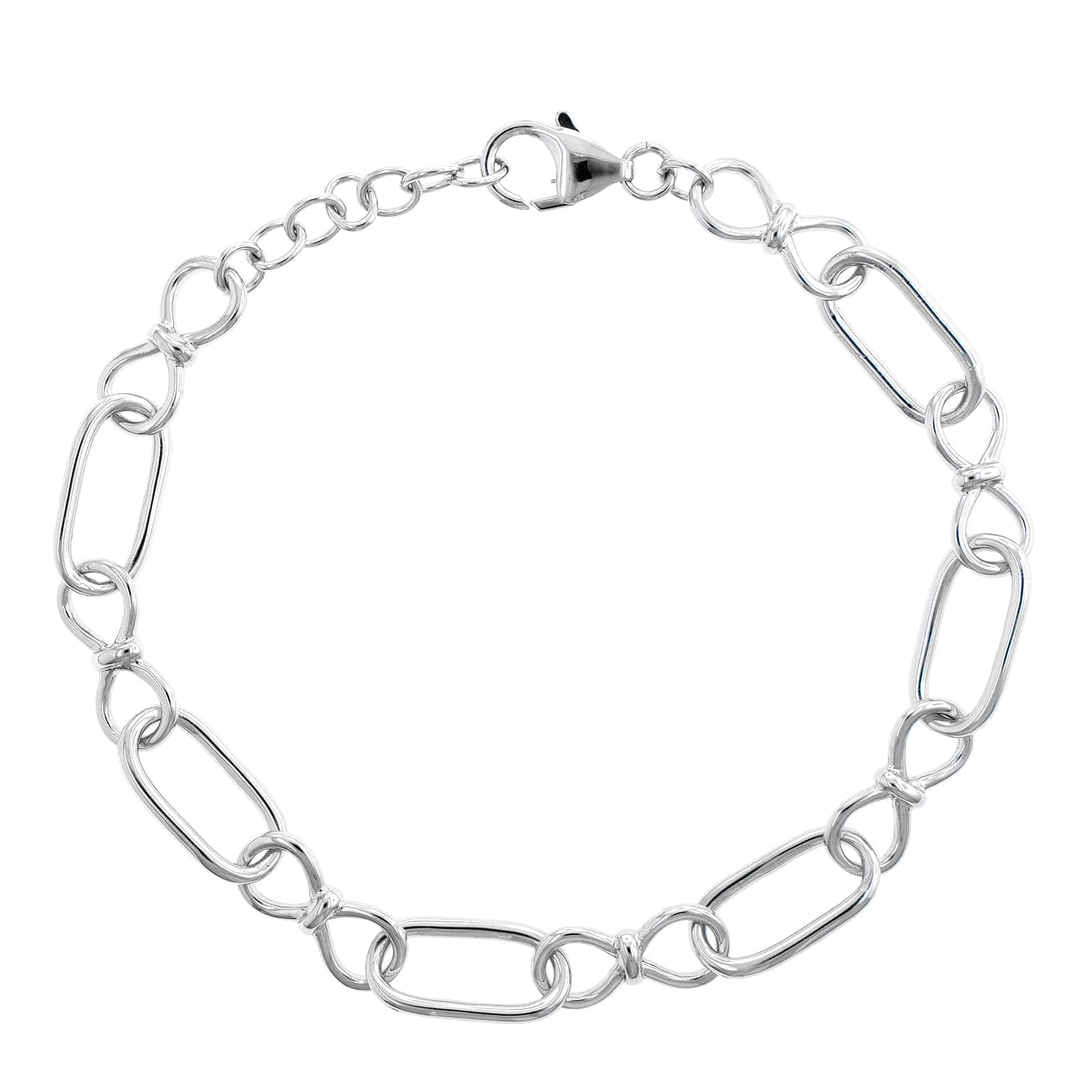Sterling Silver Open Alternating Oval and Figure Eight Chain Link Bracelet