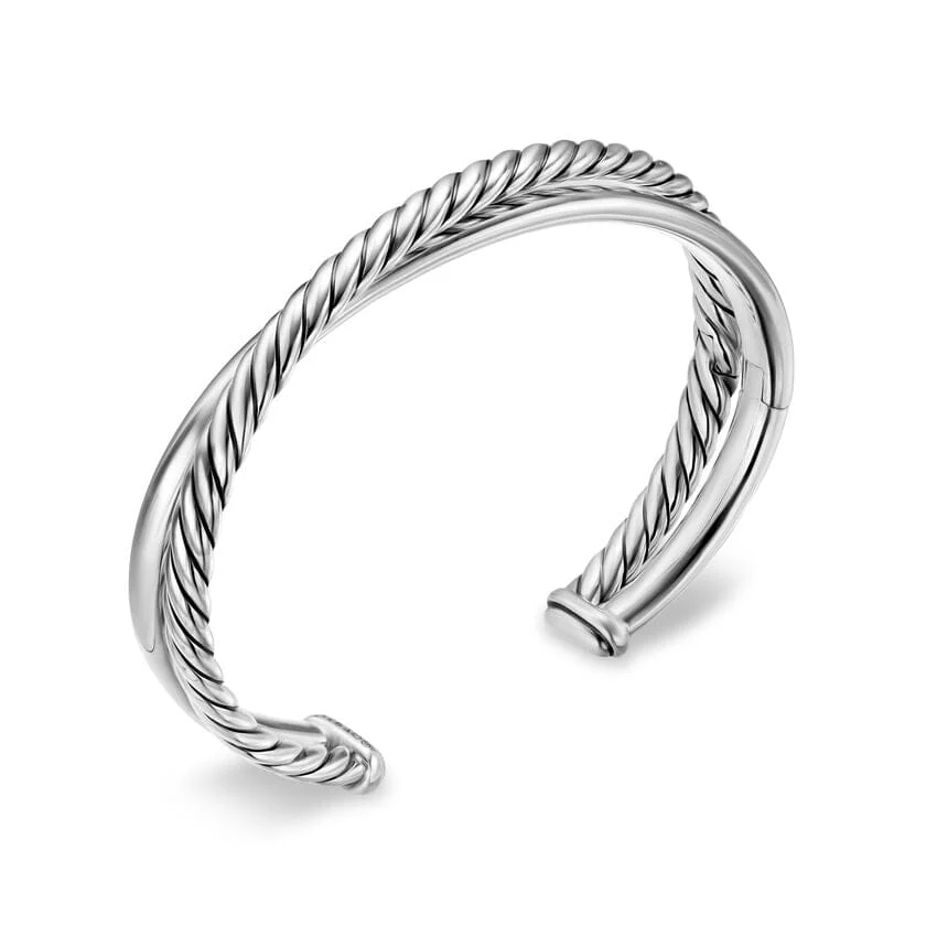 Crossover Two Row Cuff Bracelet Sterling Silver, 10.7mm - Image 2