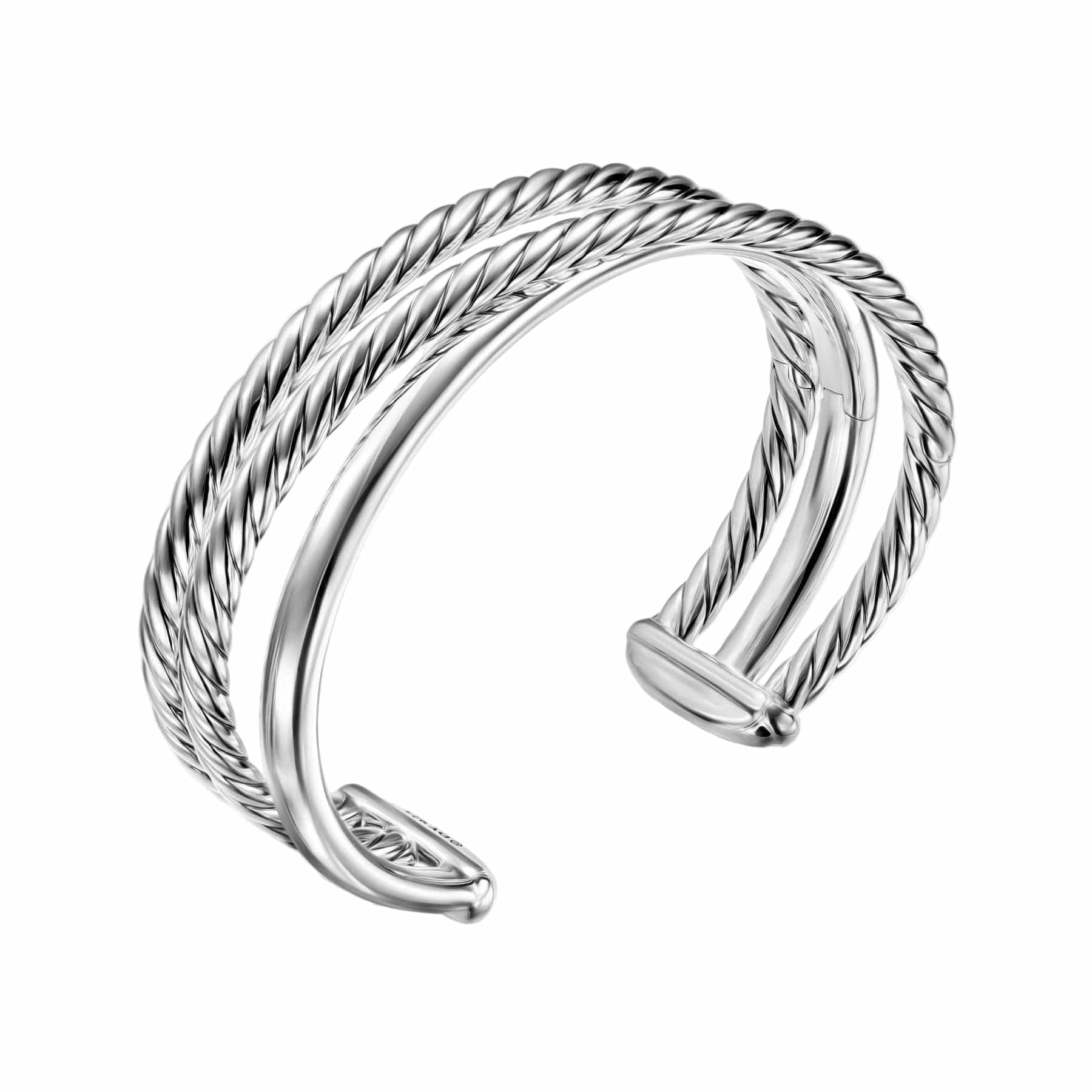 Bold Crossover Three Row Cuff Bracelet Sterling Silver, 19mm - Image 2