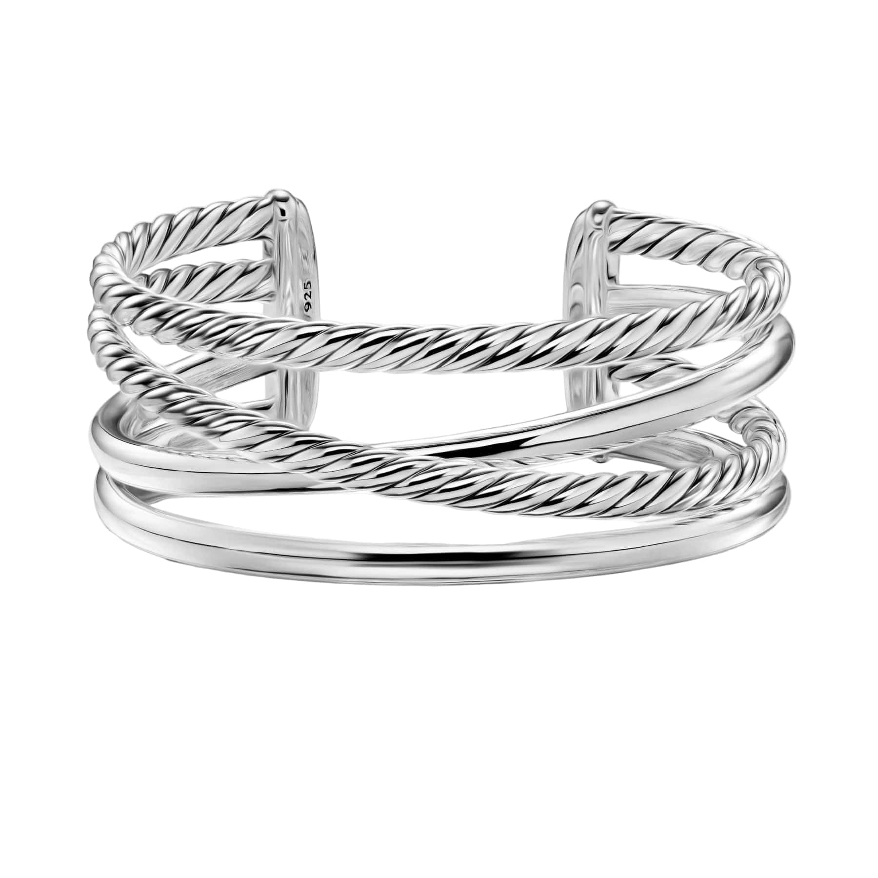 Bold Crossover Multi Row Cuff Bracelet Sterling Silver, 24.4mm - Image 4