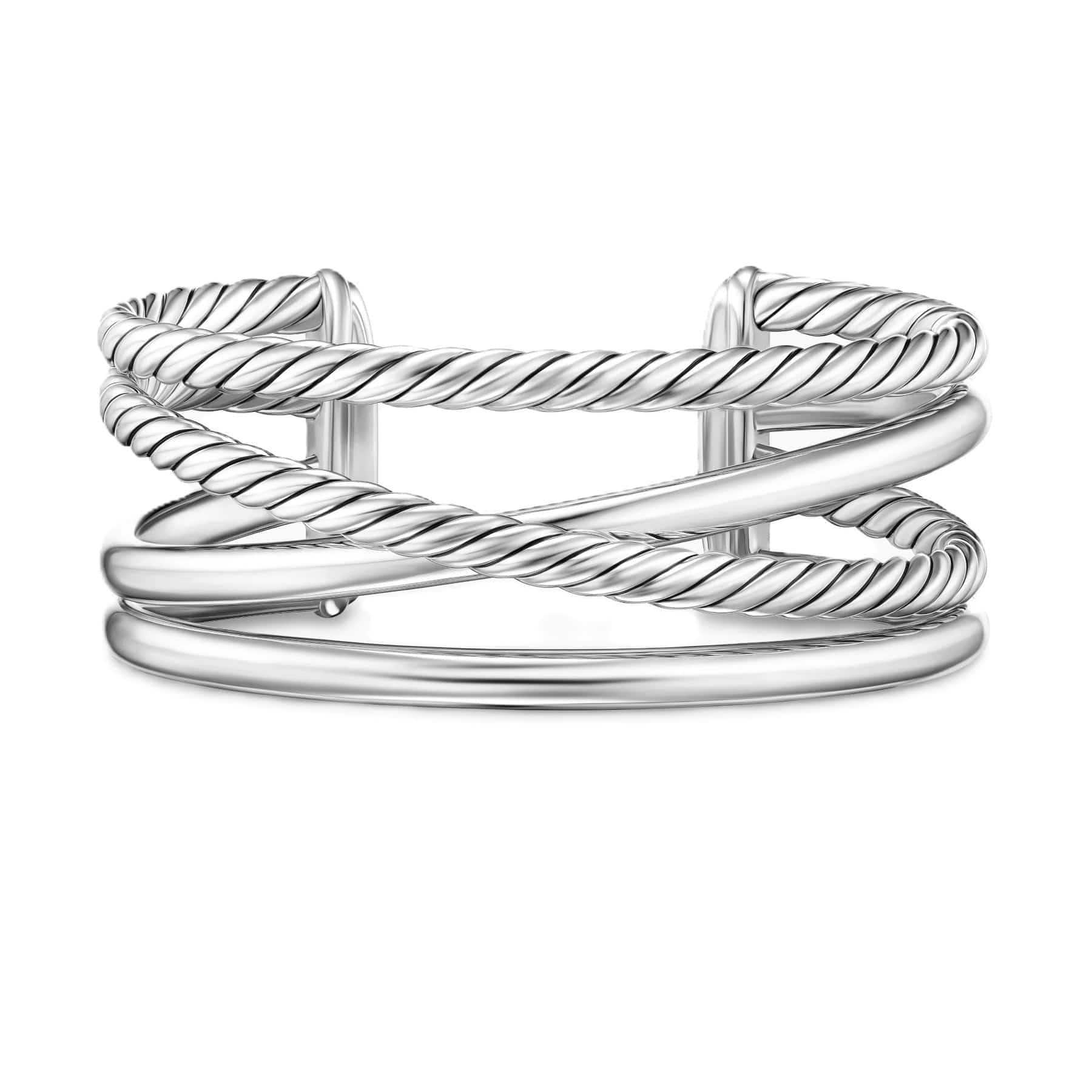 Bold Crossover Multi Row Cuff Bracelet Sterling Silver, 24.4mm