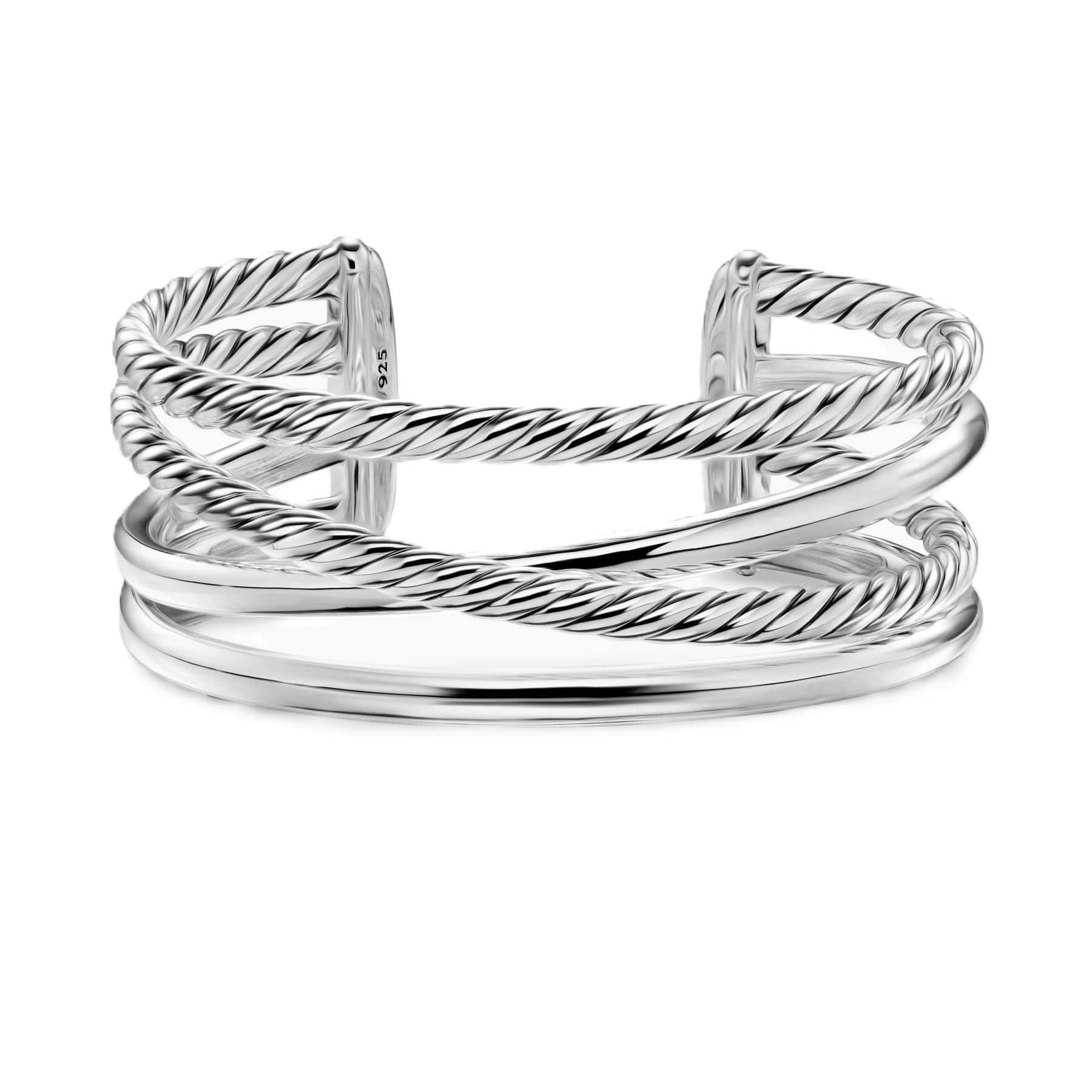Bold Crossover Multi Row Cuff Bracelet Sterling Silver, 24.4mm - Image 4