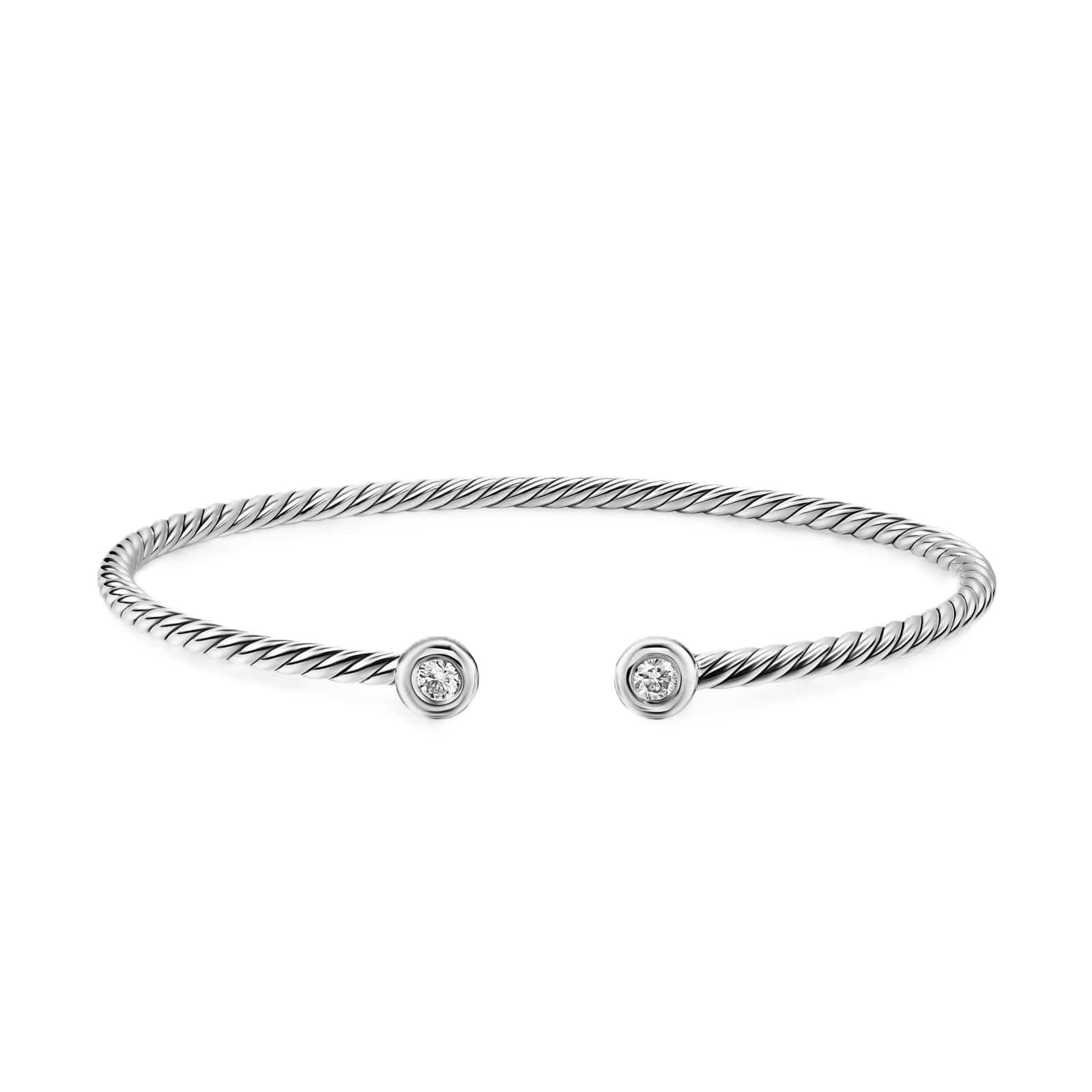 Micro Cable Flex® Round Bracelet Sterling Silver with Diamonds, 2.6mm